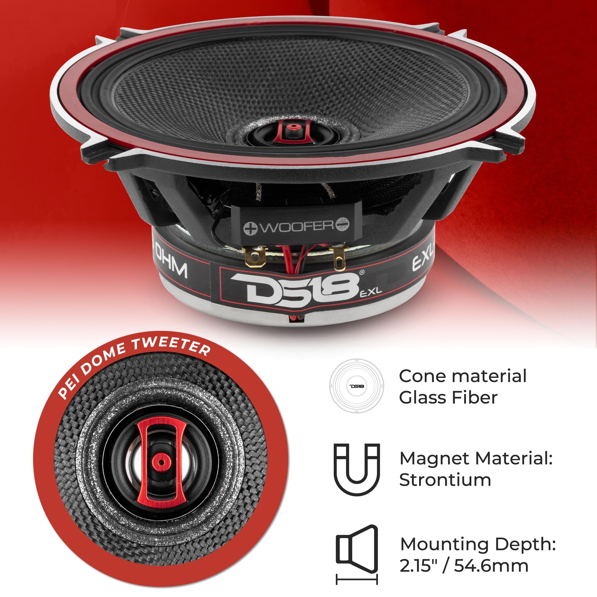 Ds18 Exl-Sq5.25 - Car Speaker 5.25 Inch High Sound Quality Glass Fiber 2 Way 3-Ohms Speaker - Sleek Compact Design With A Chrome