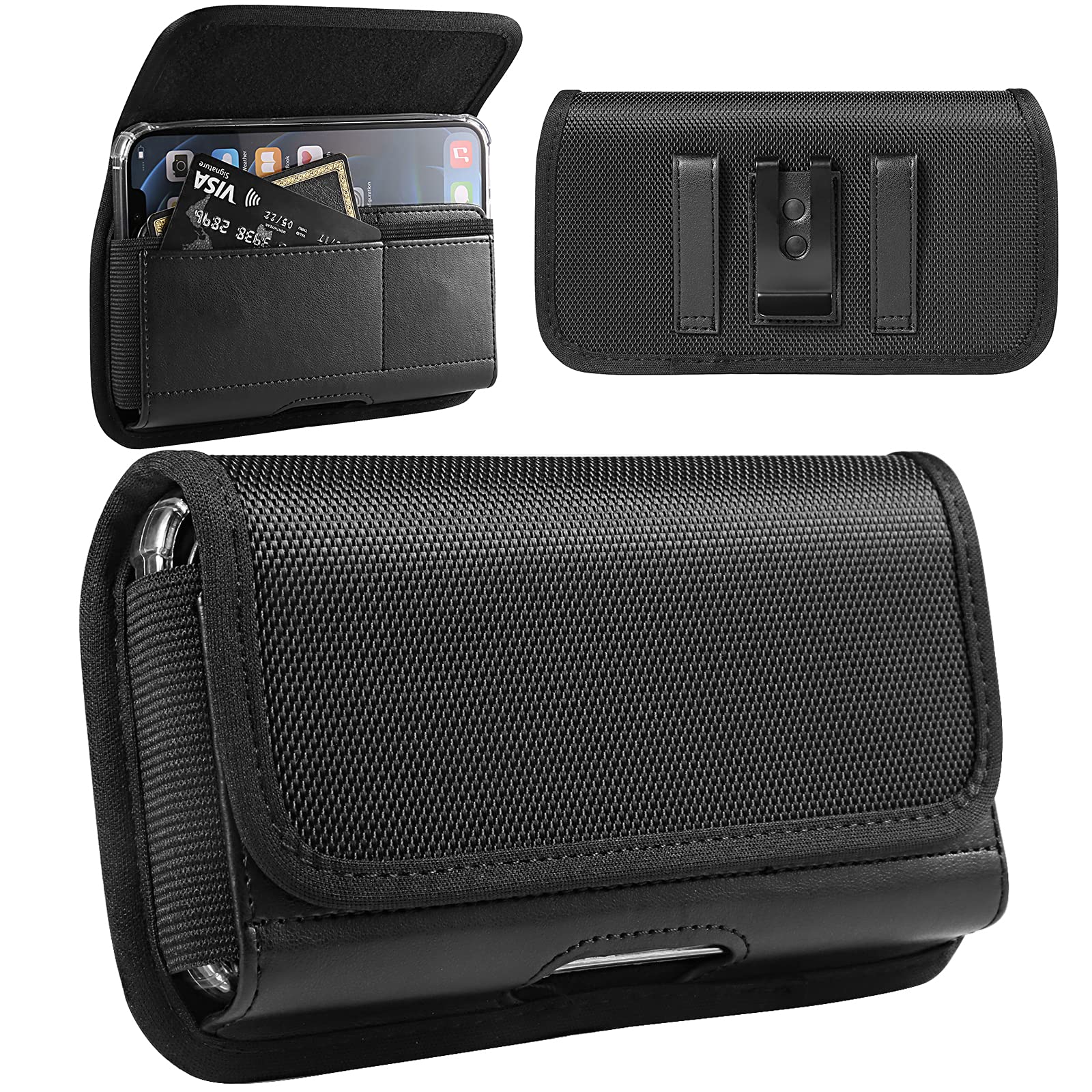Nylon Cell Phone Holster Case With Belt Clip Loop Compatible With Iphone 15 Pro Max 15 Plus Galaxy S23+ S22+ S21+ S21 Fe Note 20