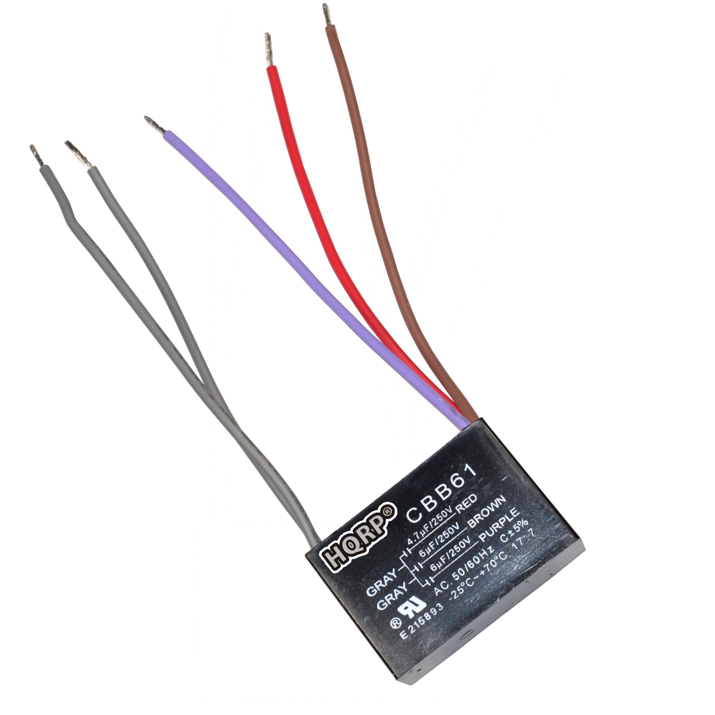 Hqrp 2 Pack Ceiling Fan Capacitor Cbb61 4.7Uf+6Uf+6Uf 5 Wire Ul Listed