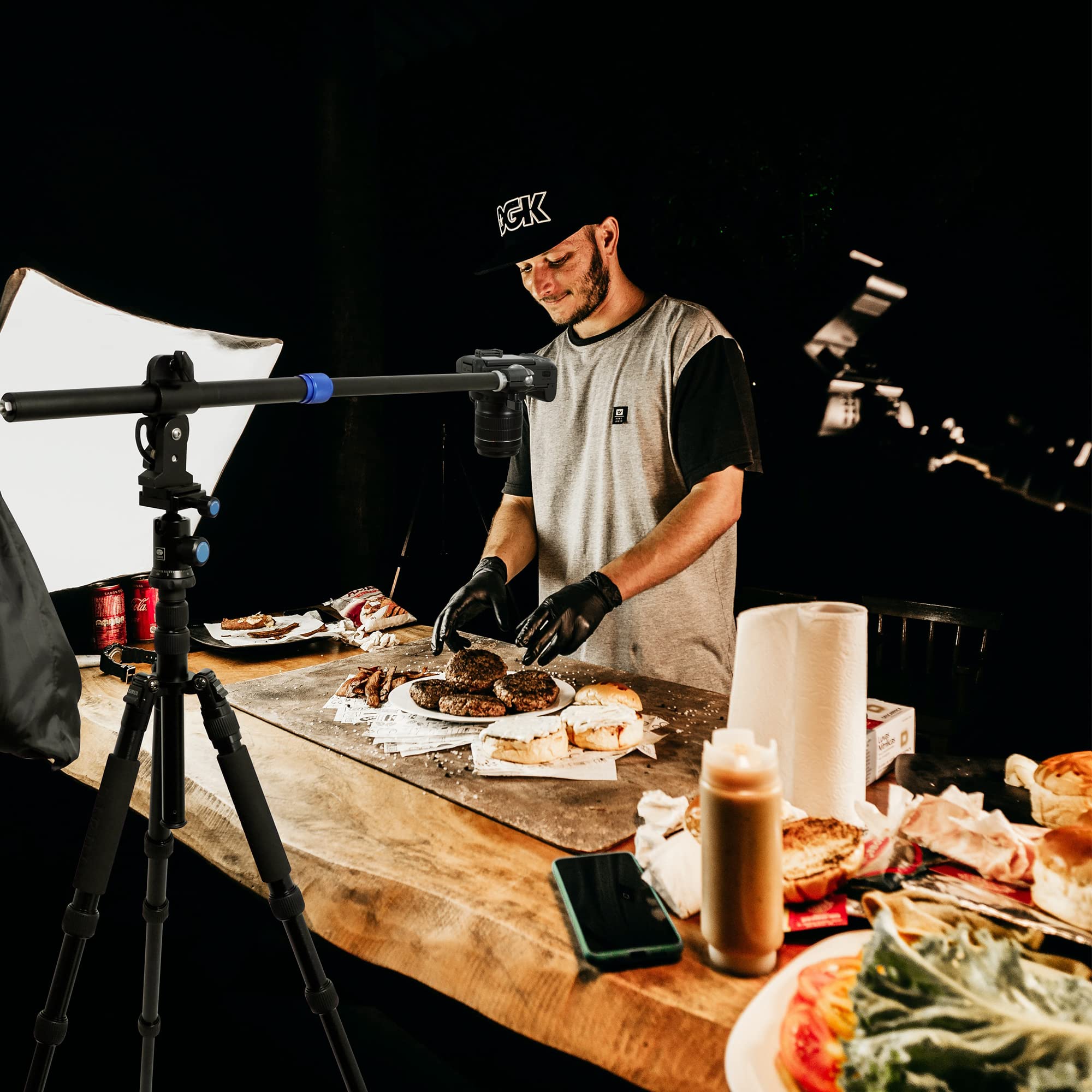 Gongyi 1.4Ft 2.6Ft Adjustable Tripod Boom Arm With Universal Tripod Clamp & Counter Weight Bag Camera Overhead Mount Tripod Exte