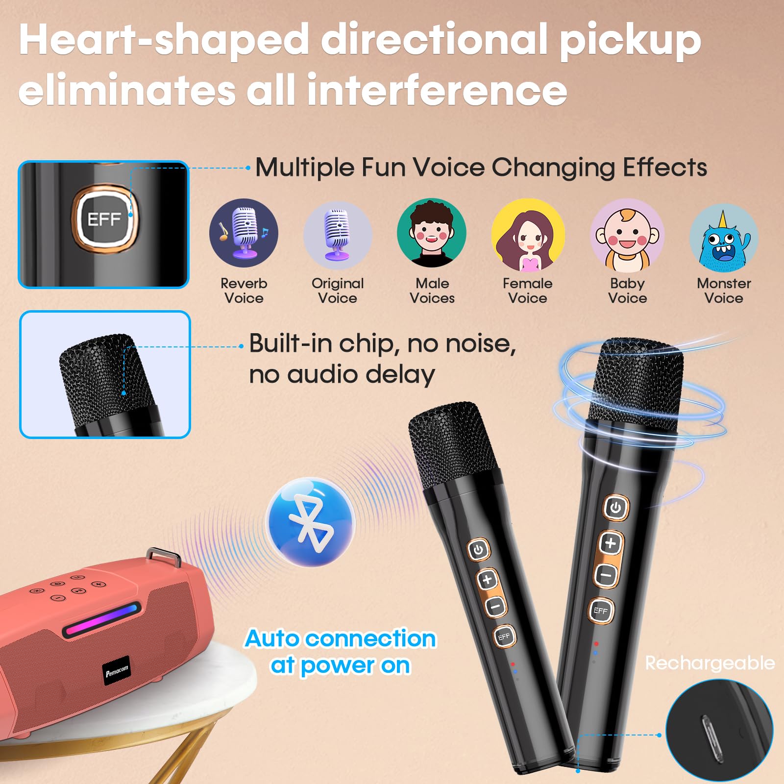 Portable Karaoke Machine For Karaoke Fan   60W Powerful Bluetooth Speaker With Two Wireless Microphones For Outdoor & Family Fes