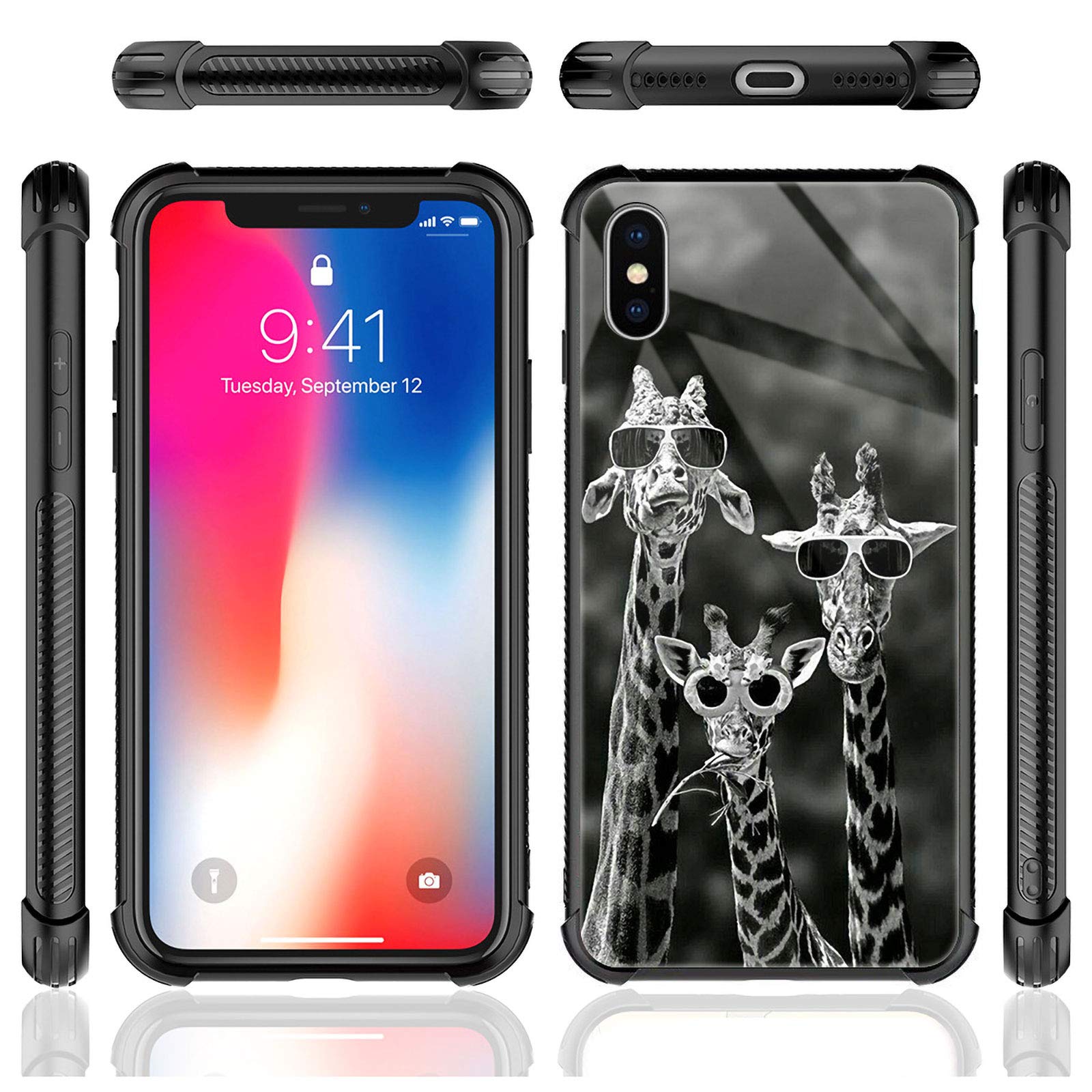 CARLOCA iPhone Xs/X Case Shockproof Anti-Scratch Polycarbonate Black White Giraffe Family Design