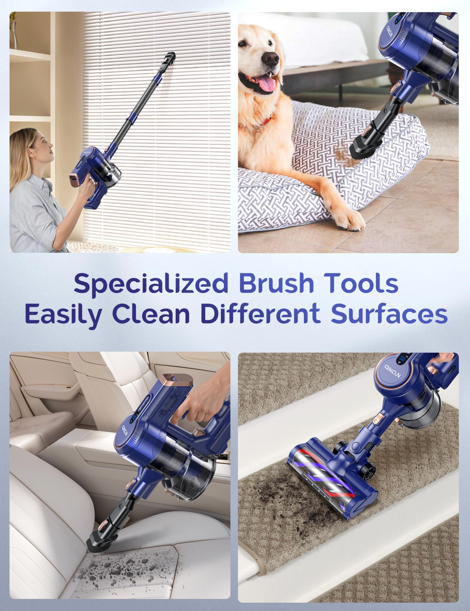 Cordless Vacuum Cleaner, 23Kpa Powerful Lightweight Stick Vac With Led Headlights, 3 Modes, 45 Mins Runtime, Rechargeable Portab