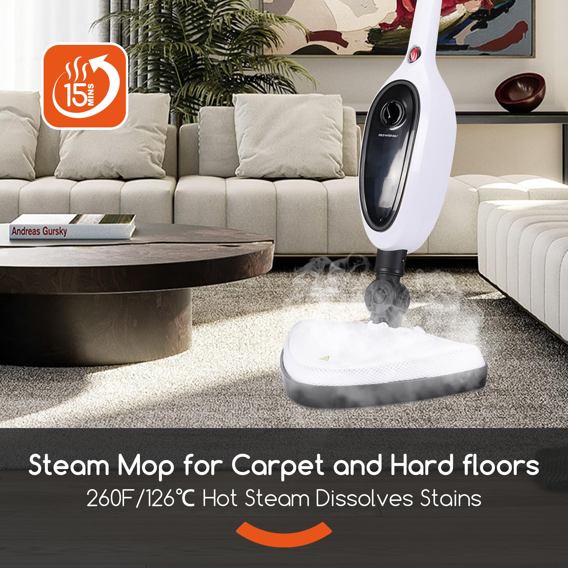 Reecoo Steam Mop With Attachments,20S Rapid Heating   260F/126C High Temperature Deep Cleaning,Lightweight Floor Steamer For Kit