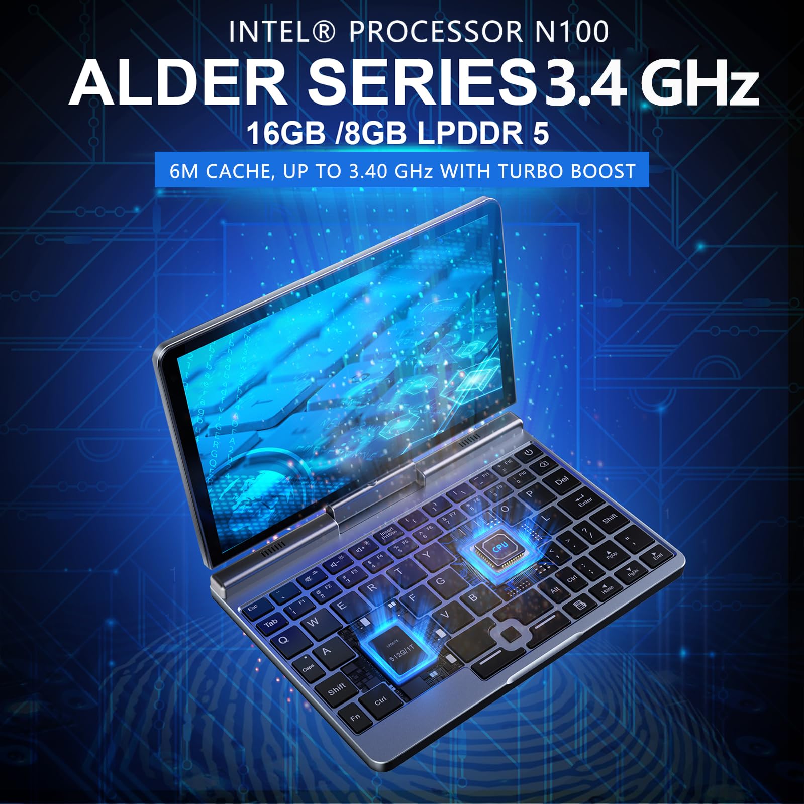 Mini Laptop 8 Inch Hd Touchscreen Portable 2 In 1 Computer, Windows 11 Pro Small Gaming Laptop,Intel N100 12 Gb Lpddr5 1 Tb M.2