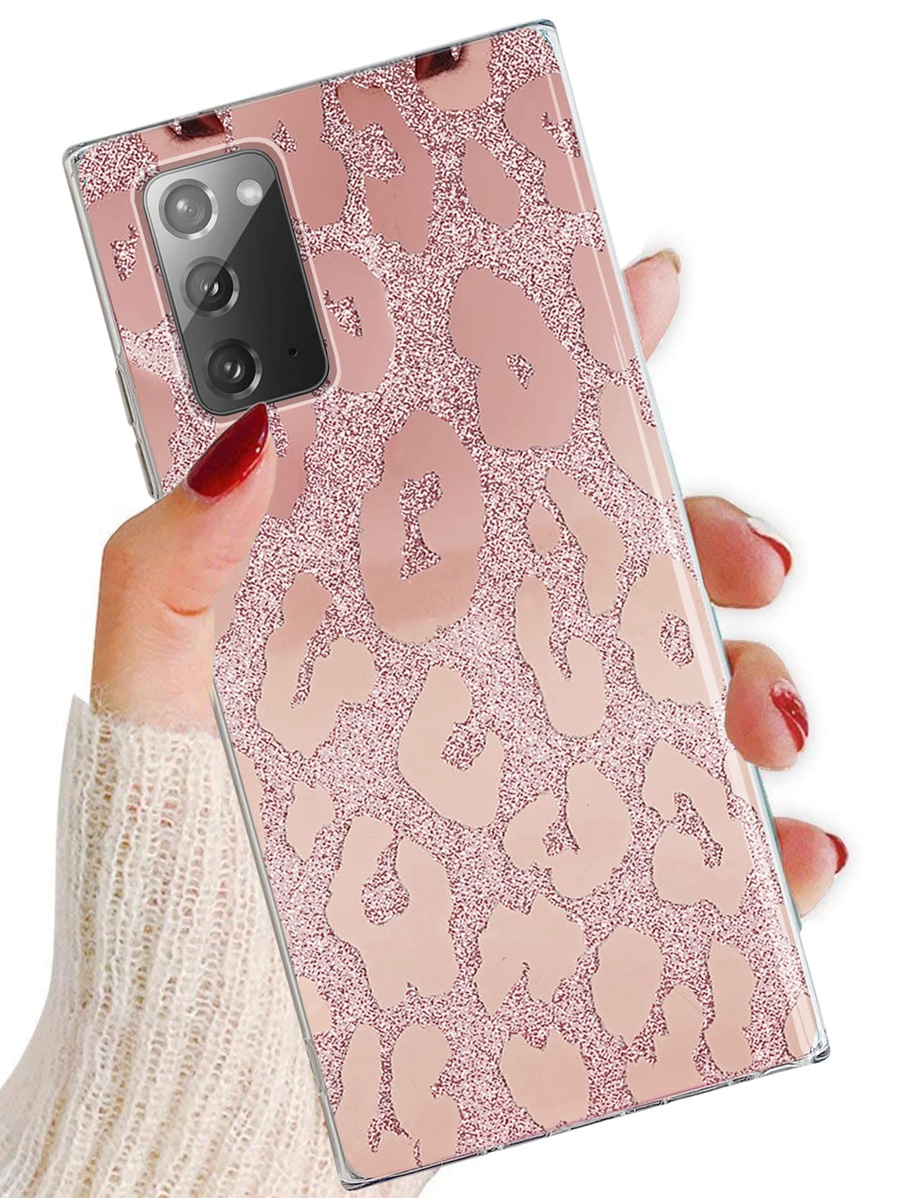 J.West For Samsung Galaxy Note 20 Case 6.7 Inch,Luxury Saprkle Bling Glitter Leopard Print Design Soft Metallic Slim Protective