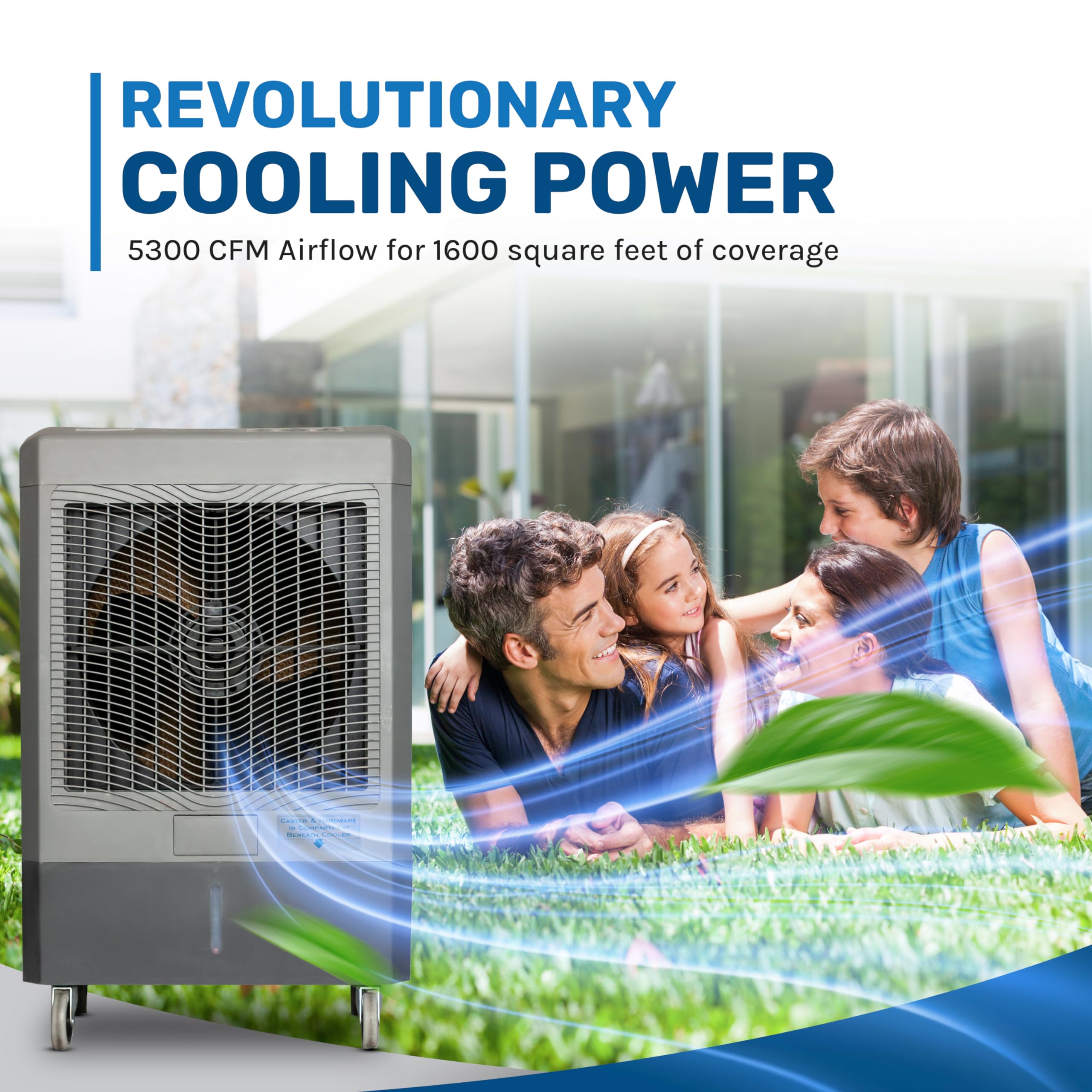 Portable Swamp Coolers   5300 Cfm Mc61M Evaporative Air Cooler With 3 Speed Fan   Water Cooler Fan 1600 Sq. Ft. Coverage High Velocity Outdoor Cooling Fan Swamp Cooler By Hessaire   Gray