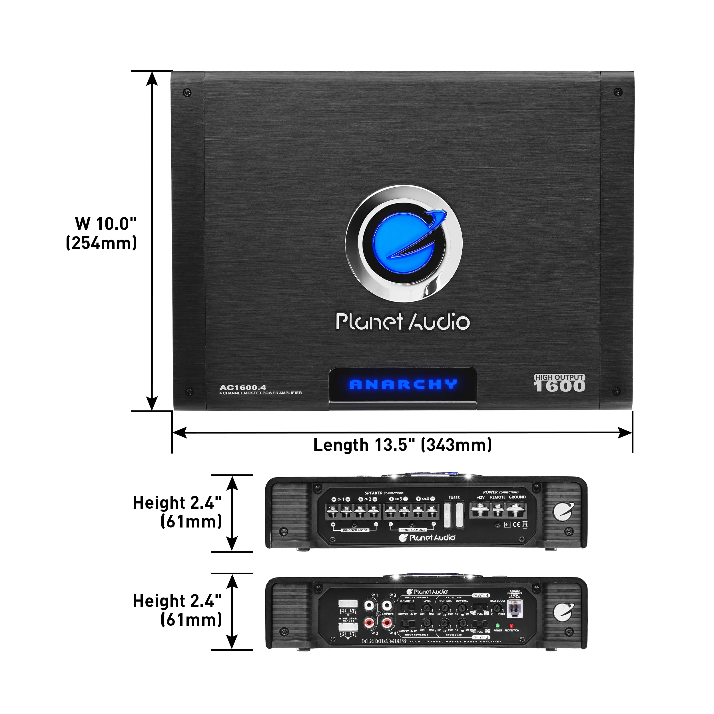 Planet Audio AC1600.4 Anarchy Series 4 Channel Class A/B Car Amplifier 1600 Watt Black