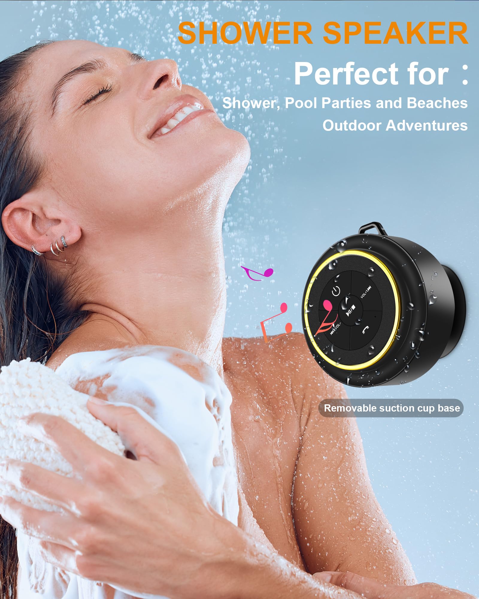 Razobws Bluetooth Shower Speaker, Portable Bluetooth Speakers, Ip67 Waterproof Wireless Speaker With Suction Cup & Carabiner, Bu