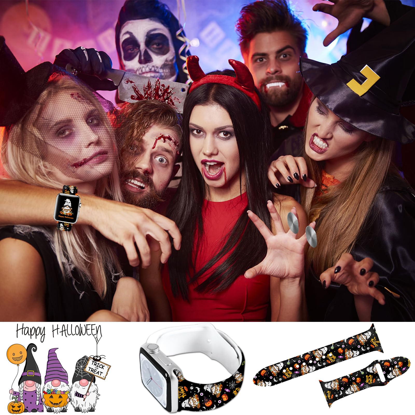 Halloween Trick Or Treat Pumpkin Fashion Sport Watch Band Compatible With Apple Watch 38Mm 40Mm 41Mm 42Mm 44Mm 45Mm 49Mm For Wom