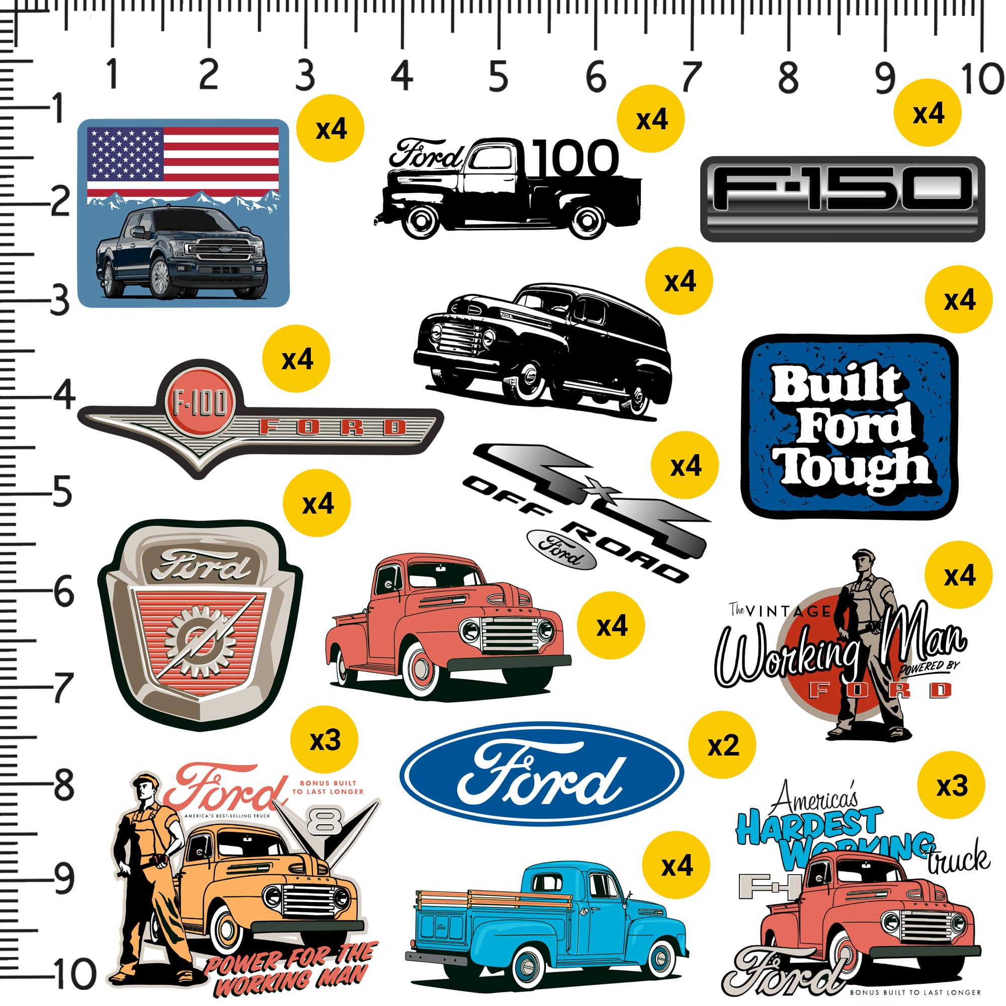 Ford Truck 50Ct Vinyl Large Deluxe Stickers Variety Pack   Laptop, Water Bottle, Scrapbooking, Tablet, Skateboard, Indoor/Outdoo