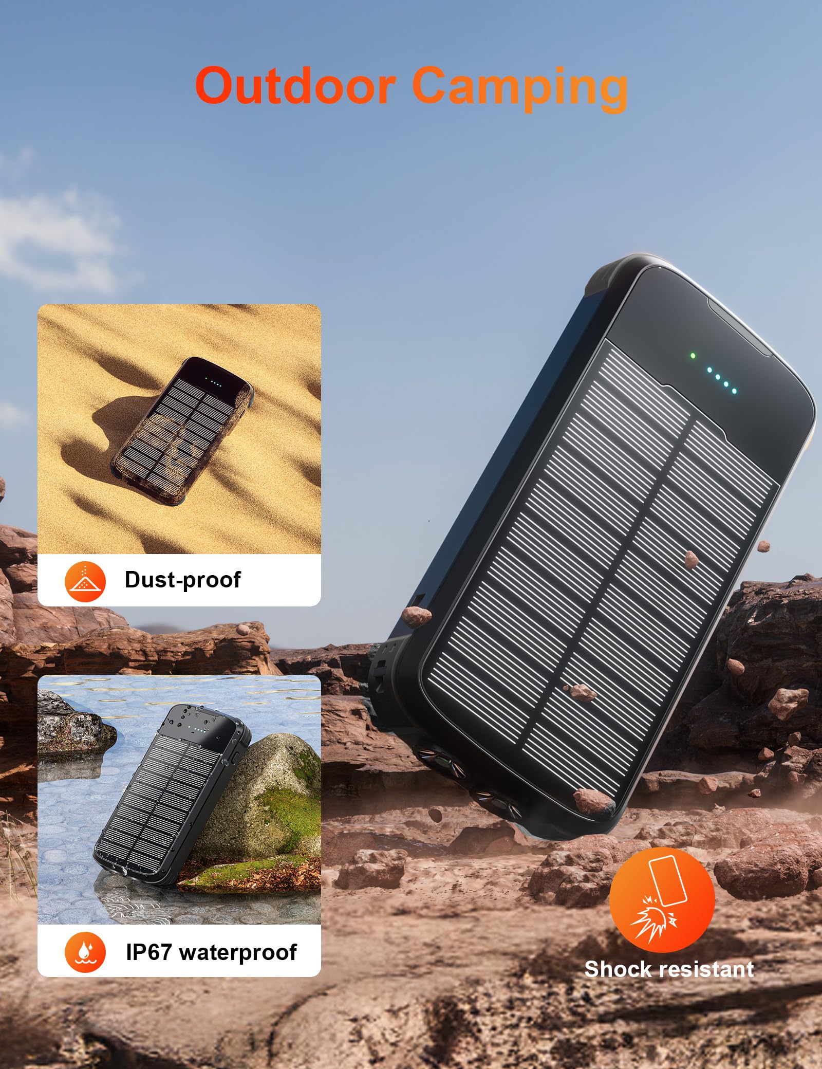 Minrise Solar Charger Power Bank, 40000Mah Portable Charger Pd 20W Fast Charging Solar Power Bank Built In 4 Cables And Usb-C In