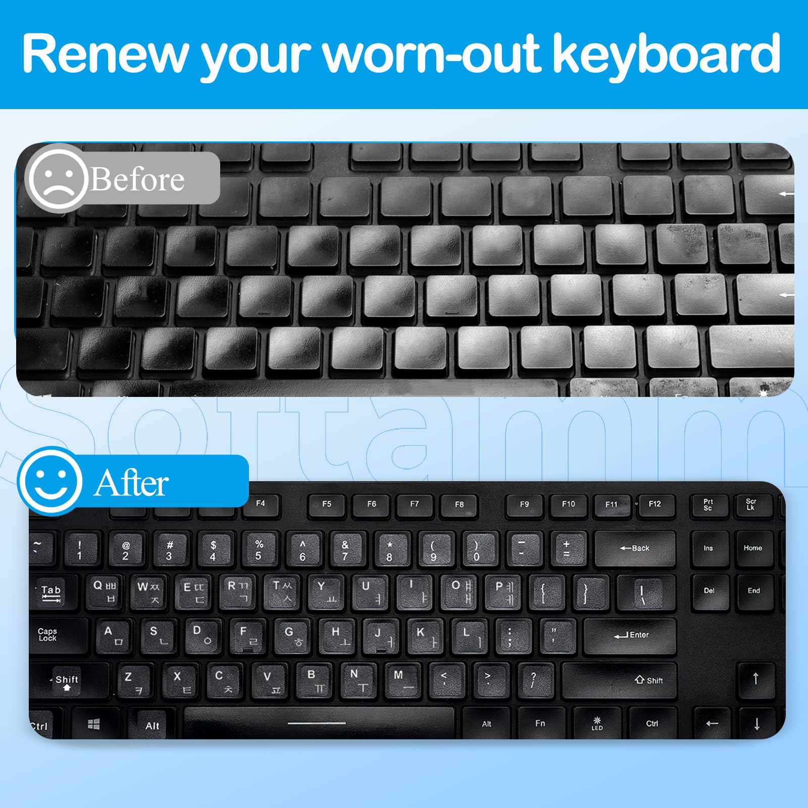 Korean Keyboard Stickers[5 In 1],Korean English Keyboard Letter Replacement Sticker White Letter/Black Background, Matte Vinyl K