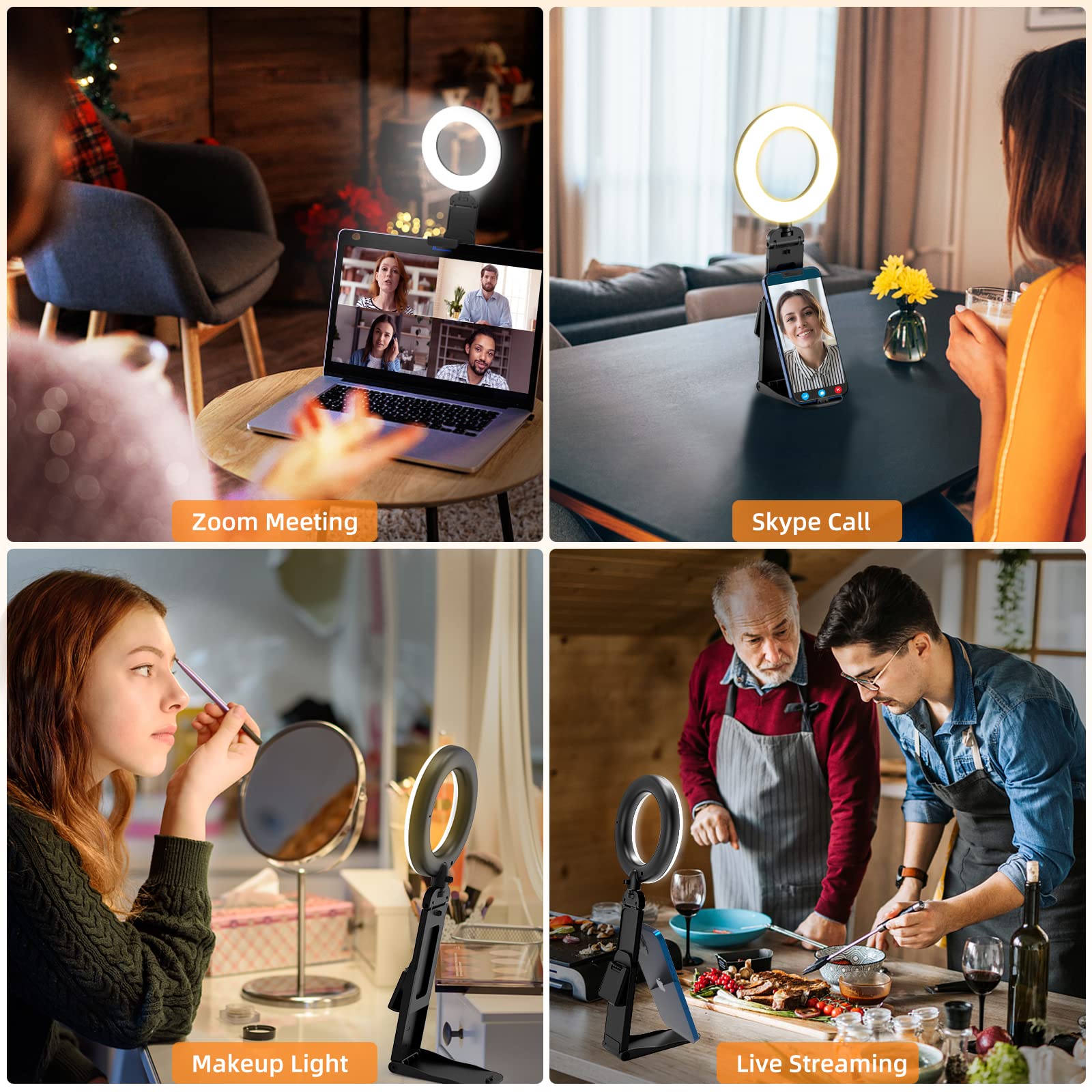 Evershop Ring Light For Laptop Desk Clip On,Small Computer Video Conference Lighting With Stand For Phone/Webcam/Monitor,5'' Por