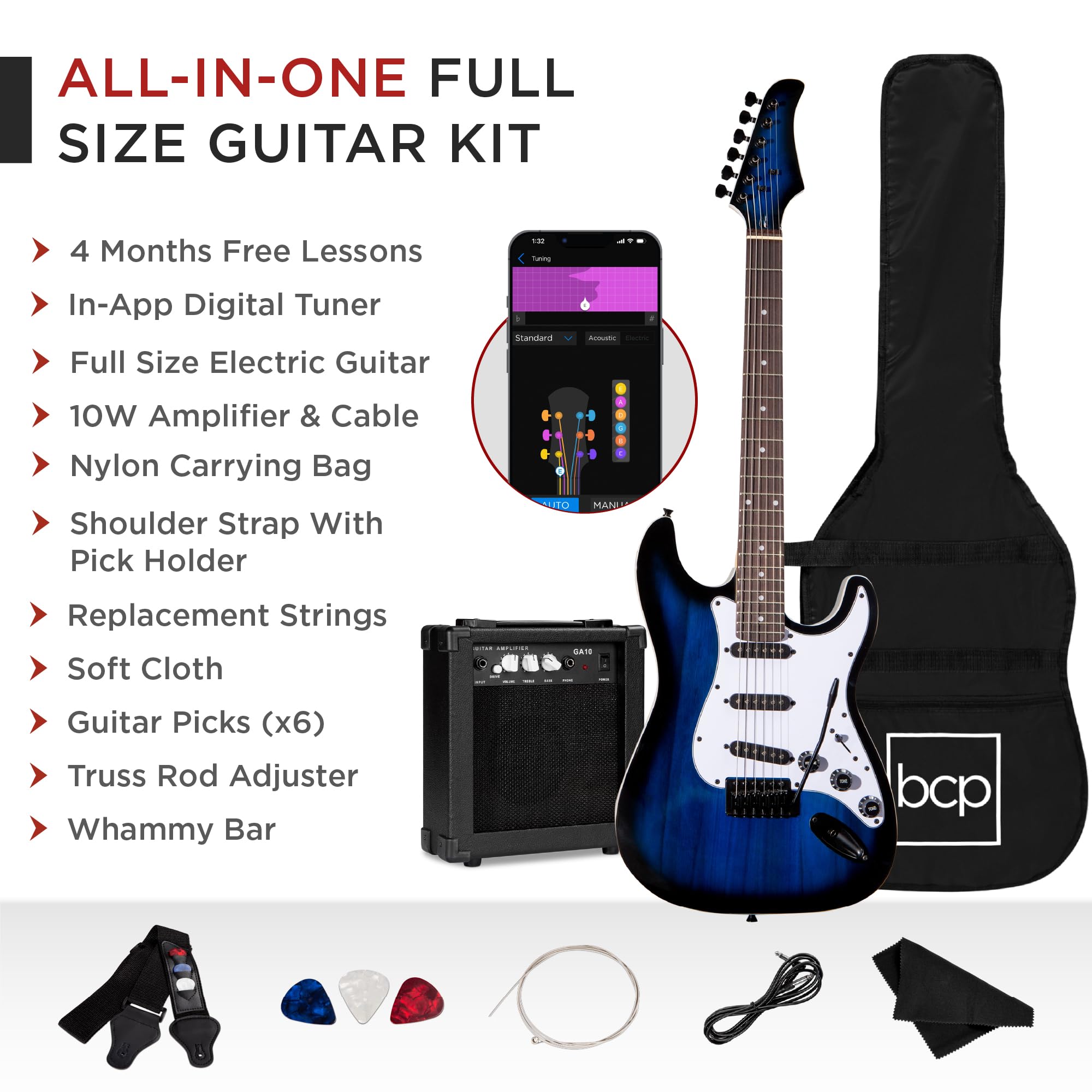 Best Choice Products 39In Full Size Beginner Electric Guitar Starter Kit Wcase, Strap, 10W Amp, Strings, Pick, Tremolo Bar   Hol