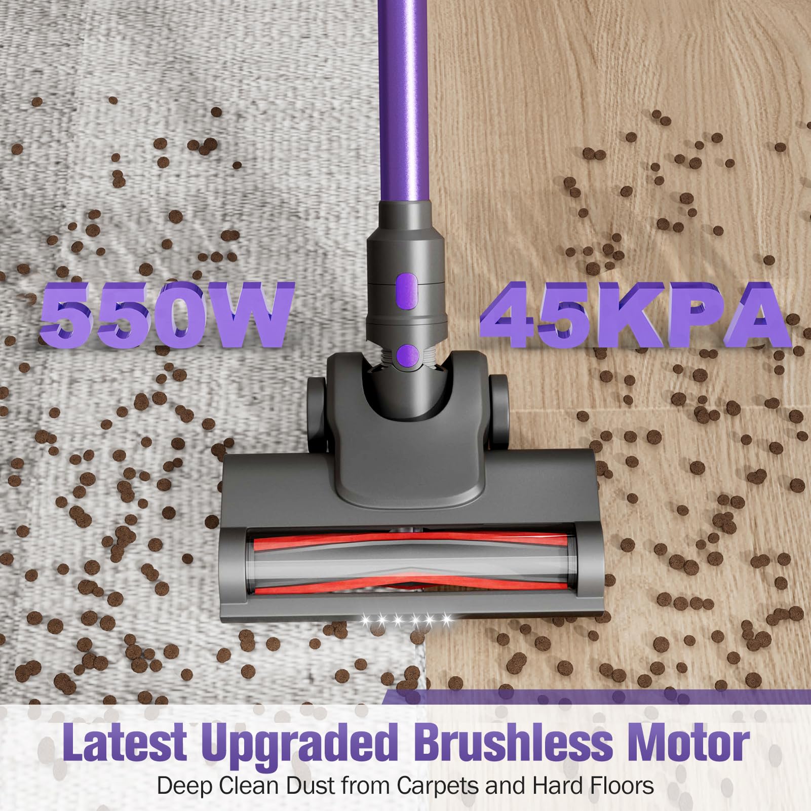 Totte Cordless Vacuum Cleaner, 550W 45Kpa 60 Mins, 2500Mah Detachable Battery, Stick Vacuum Cleaners Led Touch Screen, Wall Moun