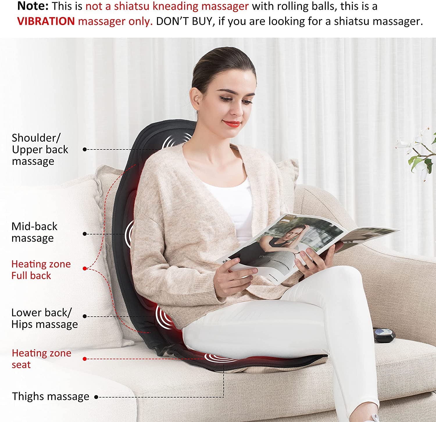 Snailax Massage Seat Cushion   Back Massager With Heat, 6 Vibration Massage Nodes & 2 Heat Levels, Massage Chair Pad For Home Of
