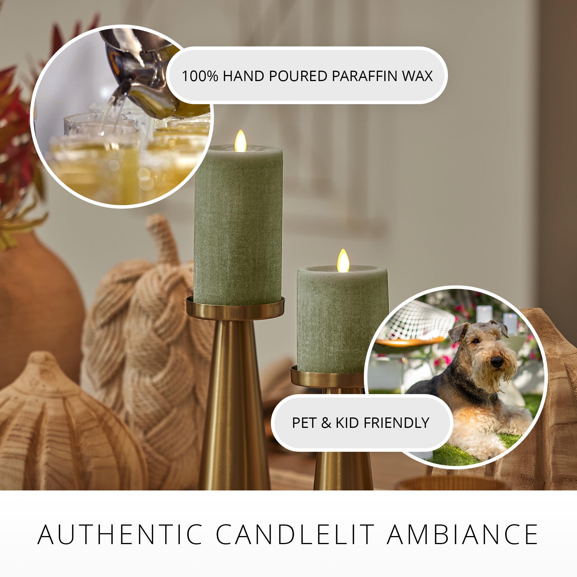 Luminara   Flameless Led Battery Operated Flickering Pillar Candles   Loden Green   Pack Of 1 3X6.5   Realistic Moving Flame Rea