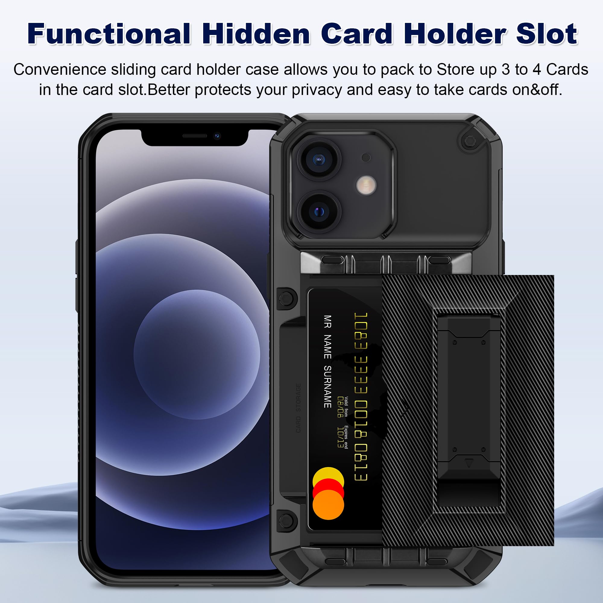 Samonpow For Iphone 12/12 Pro Case Wallet With Card Holder [4 Cards] & Stand & Military-Grade Protection Heavy Duty Shockproof H