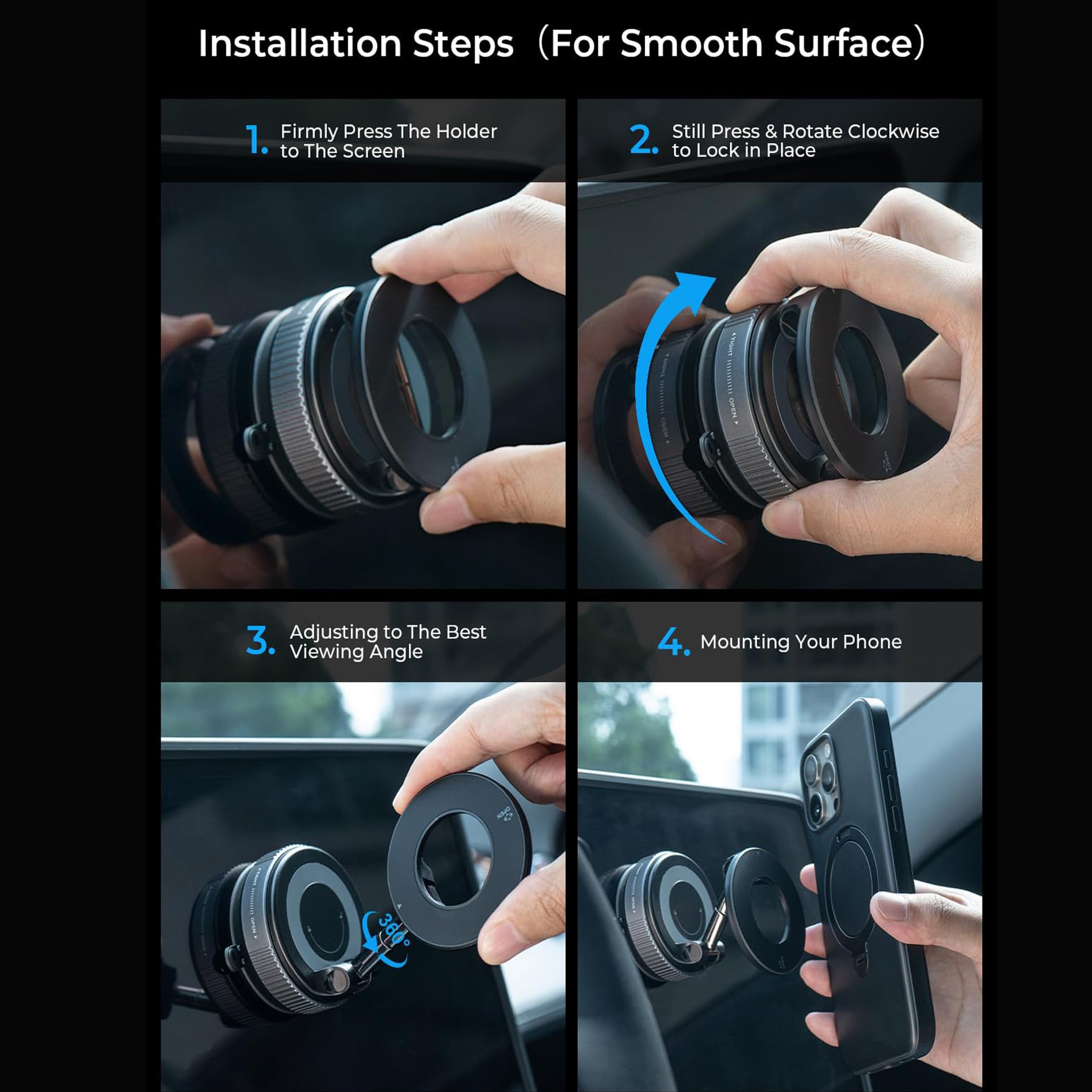 Zcchesong Upgraded Dual Axis Vacuum Magnetic Car Phone Holder For Magsafe Car Mount, 360 Rotating Hands-Free Suction Cup Phone M