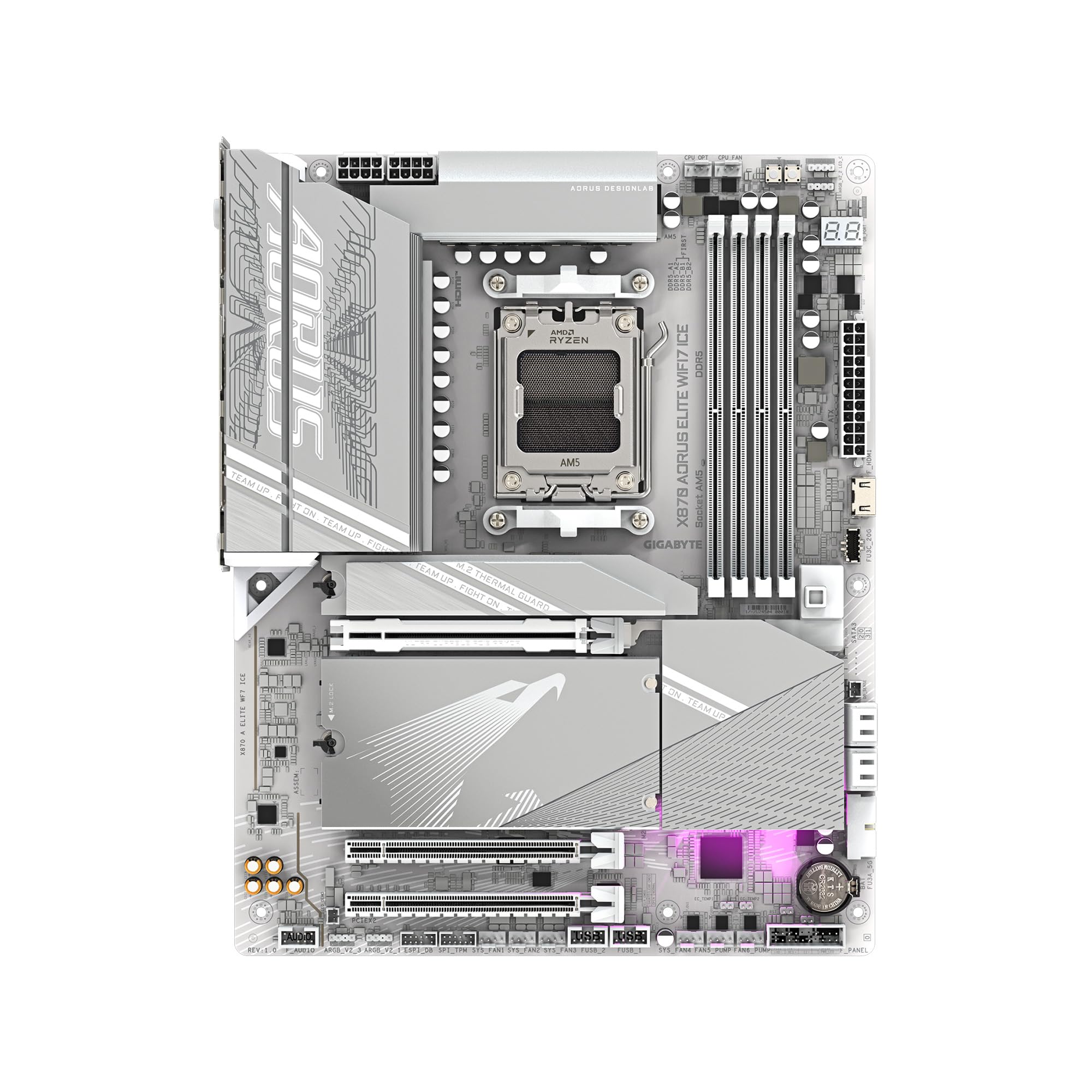 Gigabyte X870 Aorus Elite Wifi7 Ice Amd Am5 Lga 1718 Motherboard, Atx, Ddr5, 4X M.2, Pcie 5.0, Usb4, Wifi7, 2.5Gbe Lan, Ez Latch