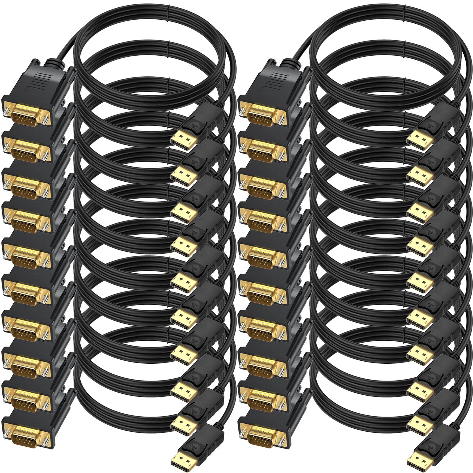 Displayport To Vga Cable 6 Ft, 20 Pack Display Port Dp To Vga Adapter Cord Male To Male Hd Video 1080P For Computer, Monitor, Tv