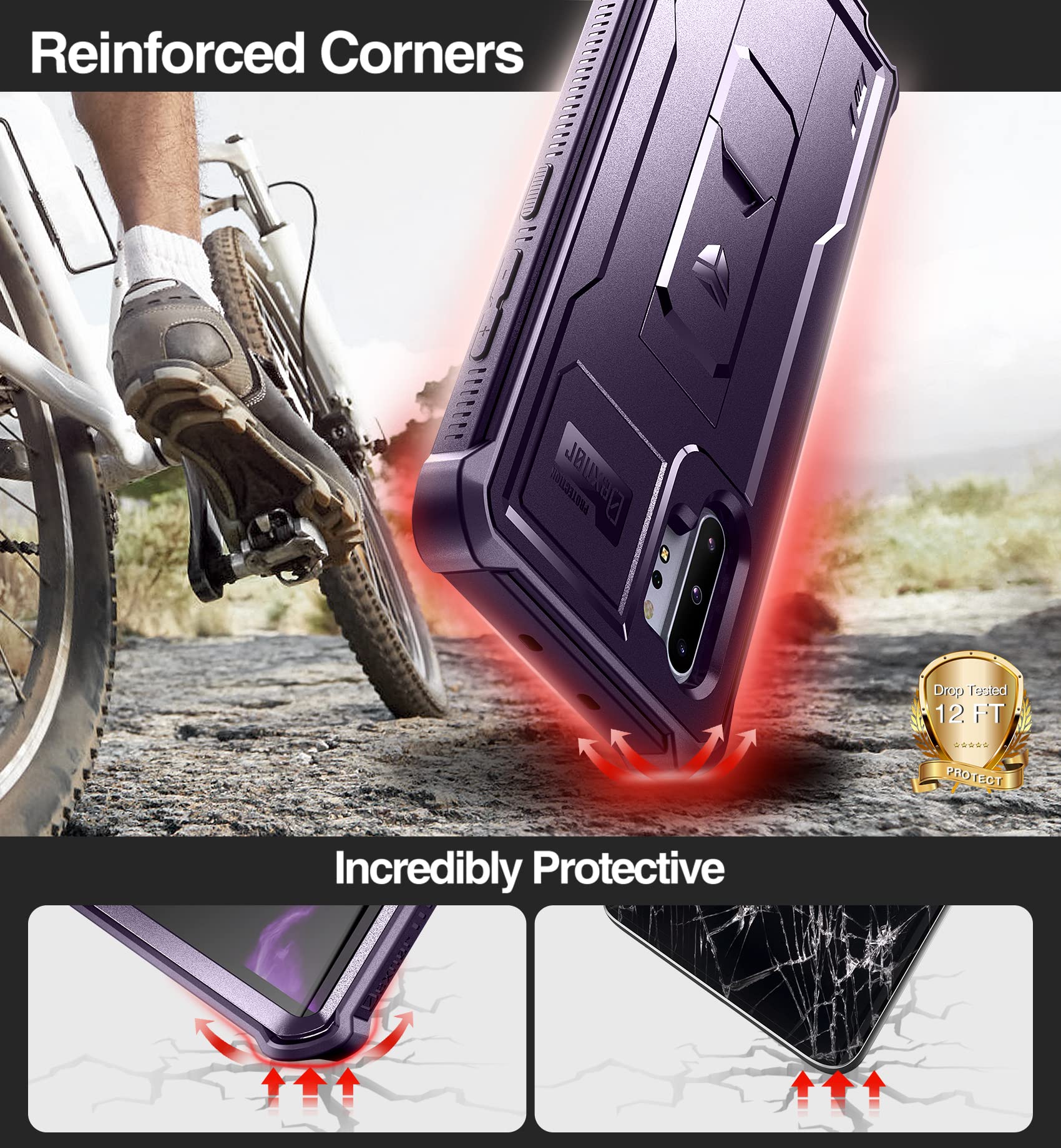 Dexnor For Samsung Galaxy Note 10+ Plus Case, [Built In Screen Protector And Kickstand] Heavy Military Grade Protection Shockpro