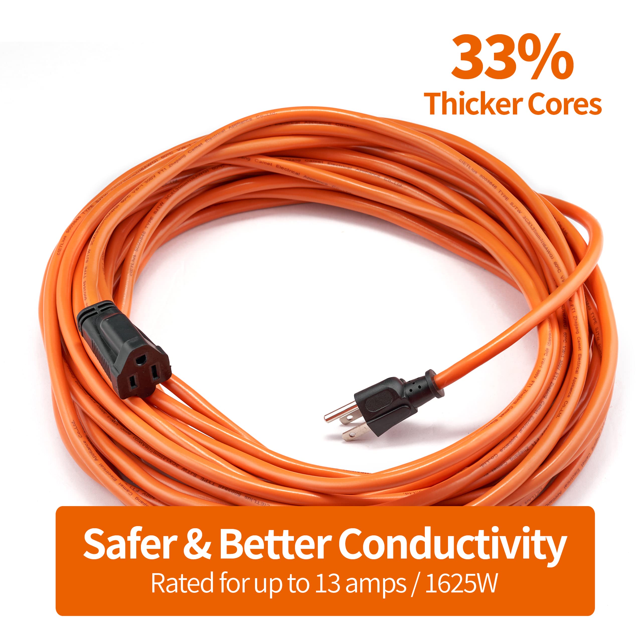 Ktmc 50Ft 16Awg Outdoor Extension Cord, Indoor/Outdoor 50 Foot Sjtw 16/3 Gauge Extension Cable With Durable Weatherproof Pvc Vin