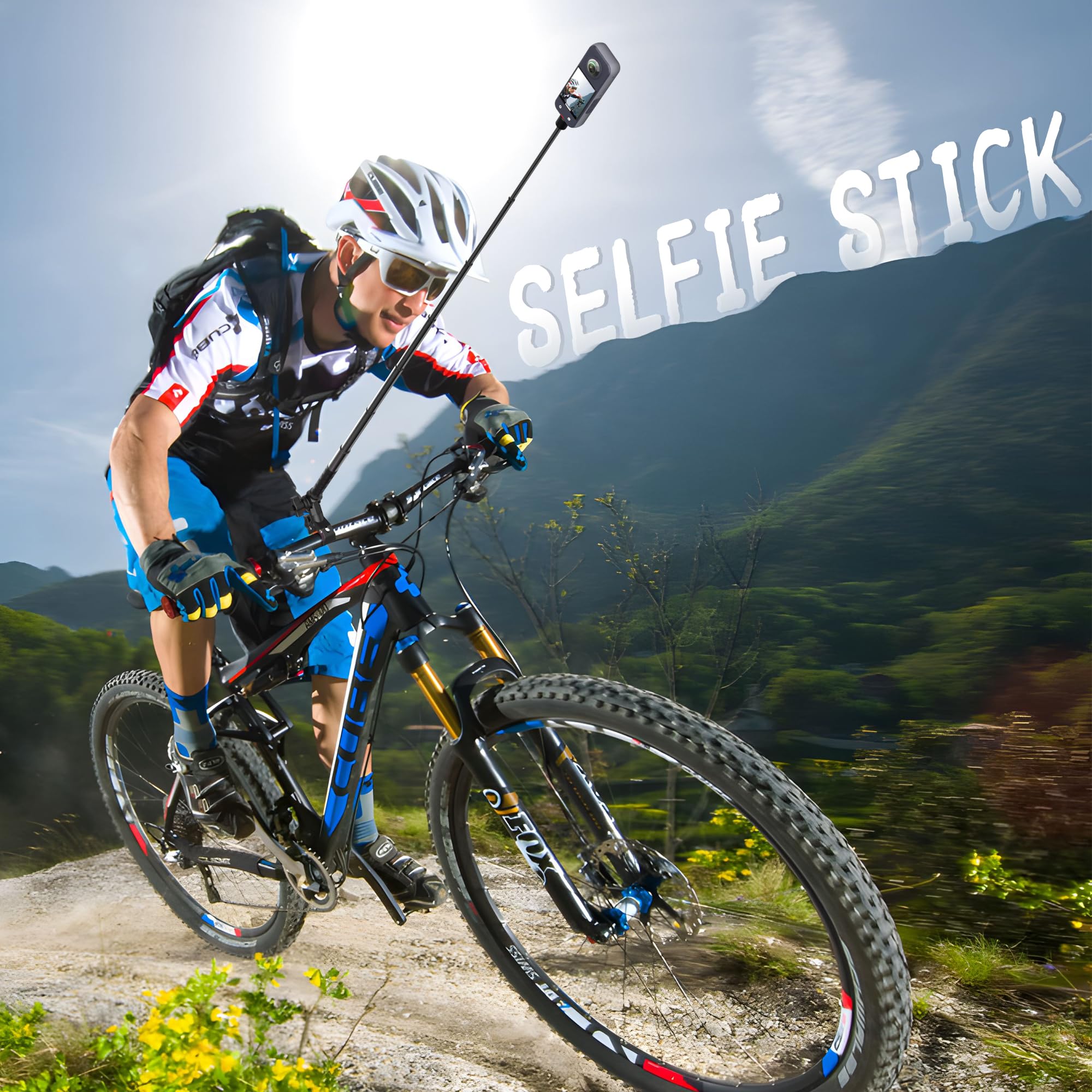 Bike Motorcycle Handlebar Mount For Insta360, Third Person Bicycle Handlebar Selfie Stick Clamp Mount With 360�Rotation Compatible With Insta360 X4 X3 X2 X One, Gopro, Perfect For Shooting Bike Video