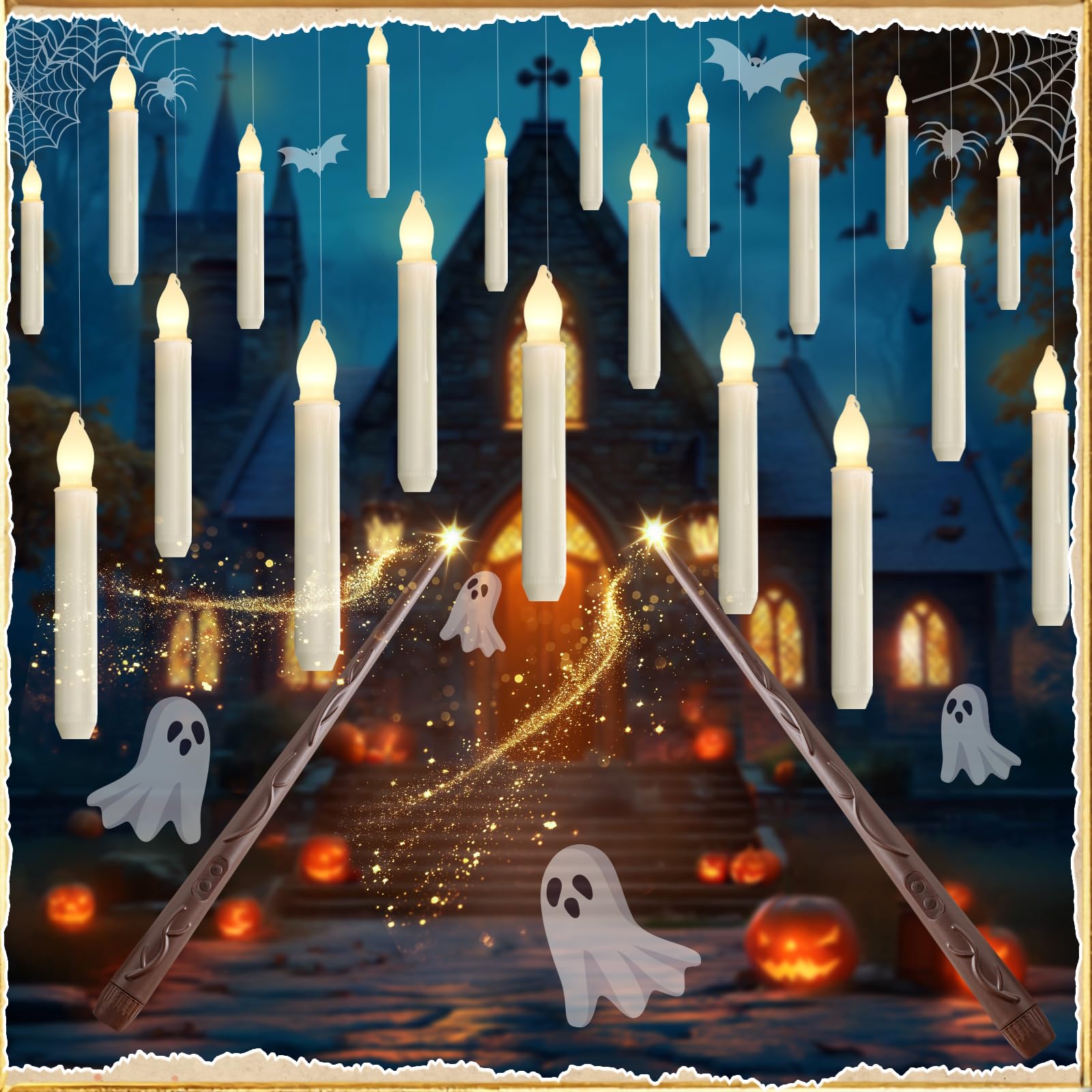 Homemory Hanging 20 Pcs Floating Candles With 2 Wand Remote And String, Flying Flameless Led Taper Candles Warm White Light, Bat