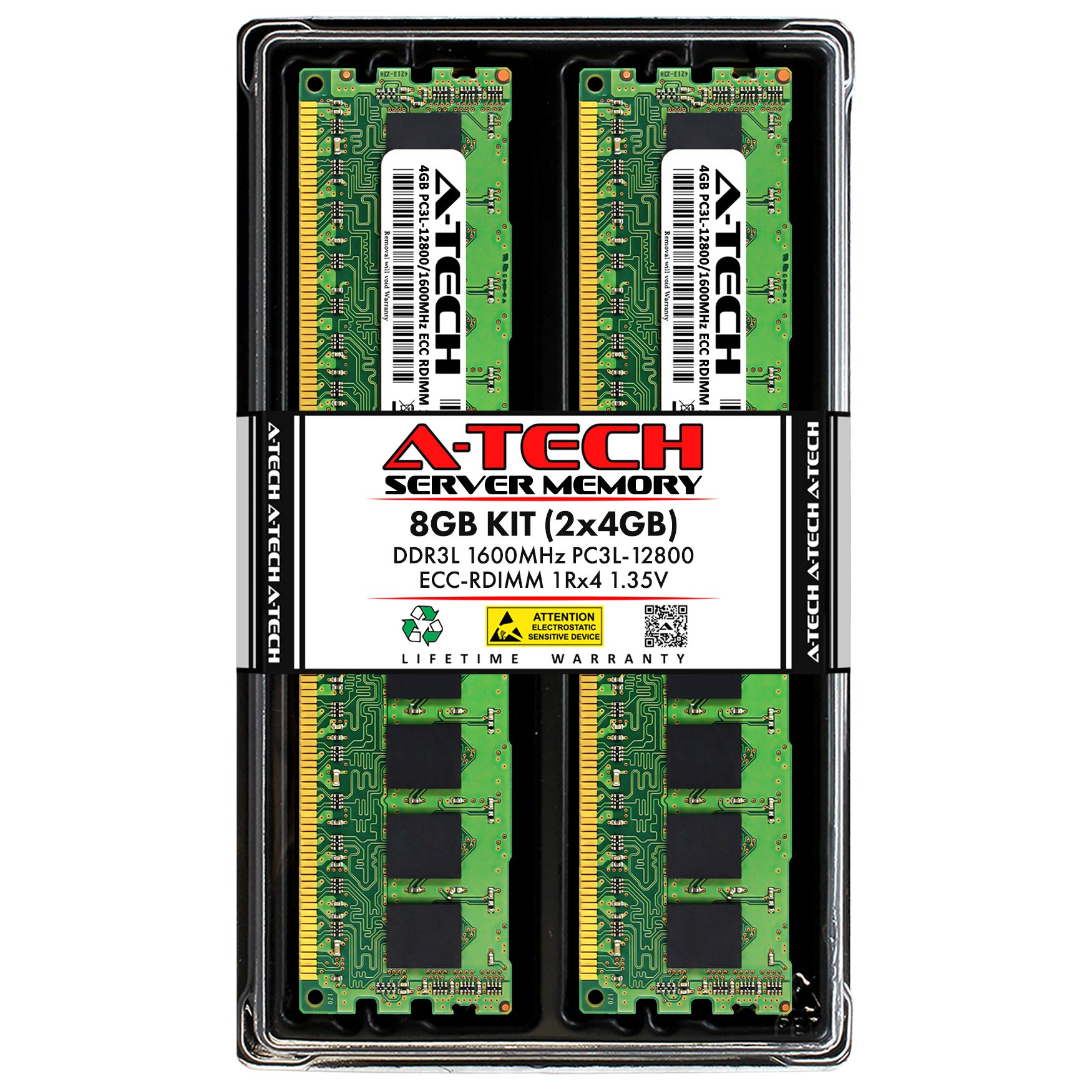 A Tech 8Gb Kit (2X4Gb) Ddr3/Ddr3L 1600Mhz Pc3L 12800R Ecc Rdimm 1Rx4 Single Rank 1.35V Ecc Registered Dimm 240 Pin Server Ram Me