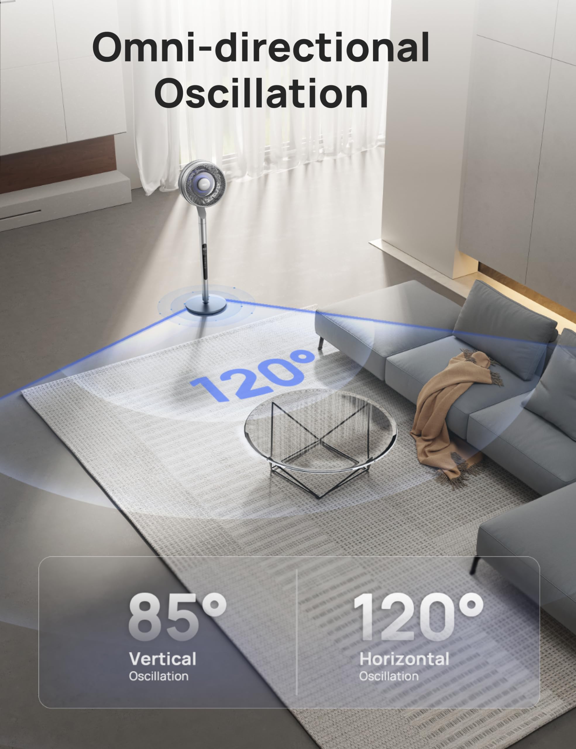 Dreo Pedestal Fan With Smart Control, 40 44' Adjustable Height, Dc Quiet Fans For Bedroom, 120�+85� Omni Directional Oscillating Fan, 100Ft Airflow, 10 Speeds, 6 Modes, 12H Timer, 23Db, Wi Fi/Voice