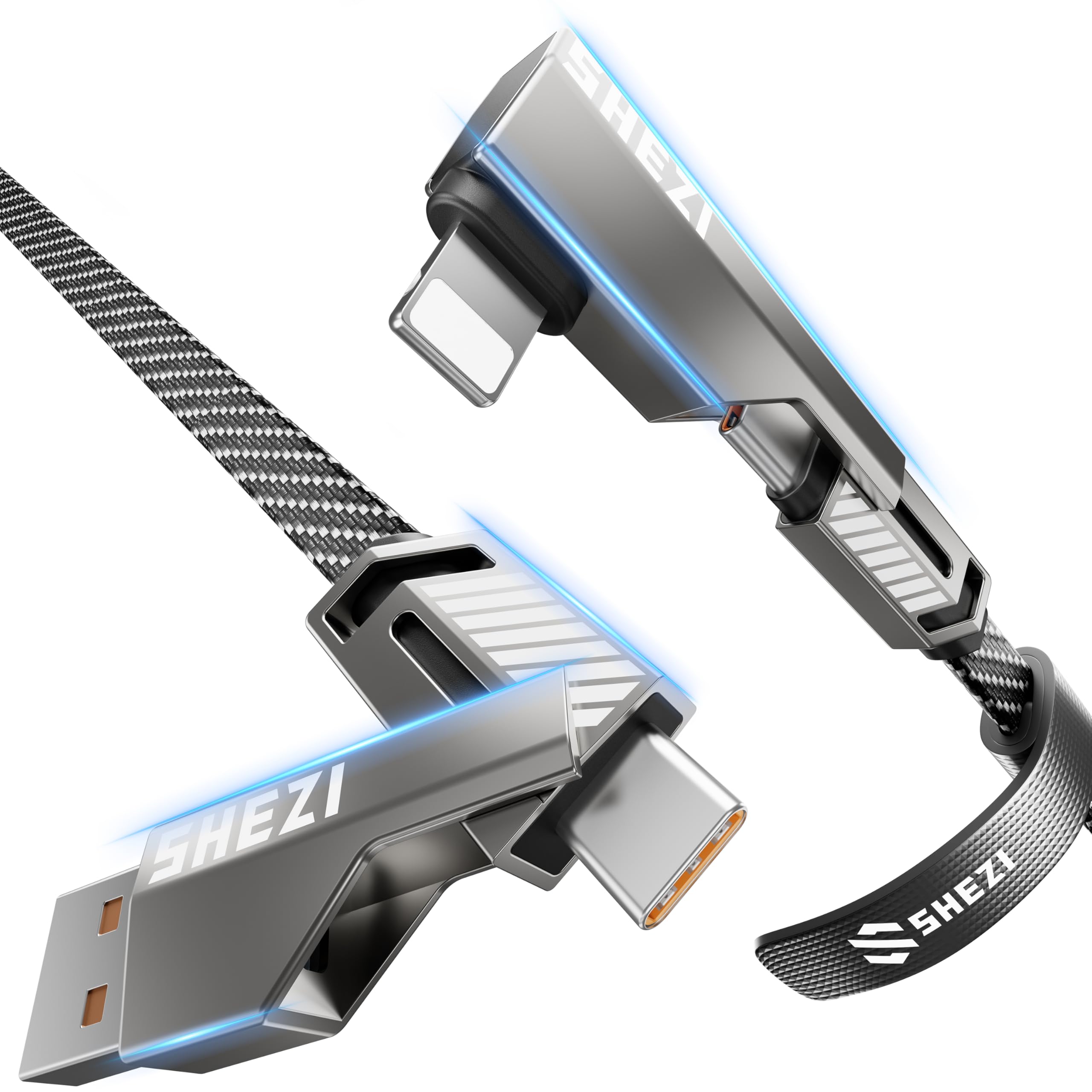 Shezi 4 In 1 [Upgraded] Usb C Cable 60W 5Ft Lightning Cable 90 Degree, Fast Charging Flat Nylon Braided For Iphone Ipad Charger 
