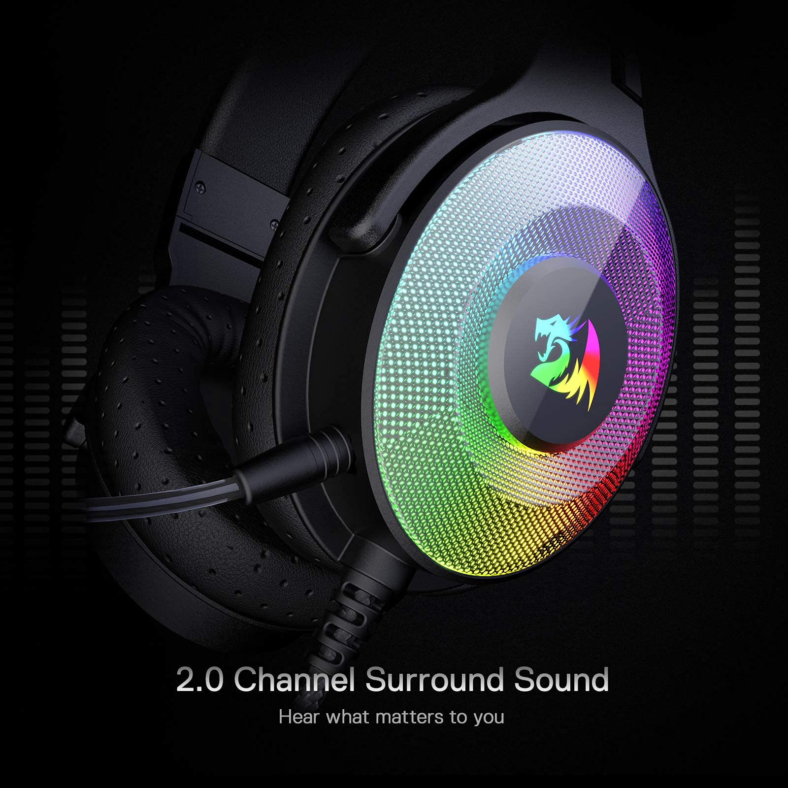 Redragon H350 Rgb Wired Gaming Headset, Dynamic Rgb Backlight - Stereo Surround-Sound - 50Mm Drivers - Detachable Microphone, Ov