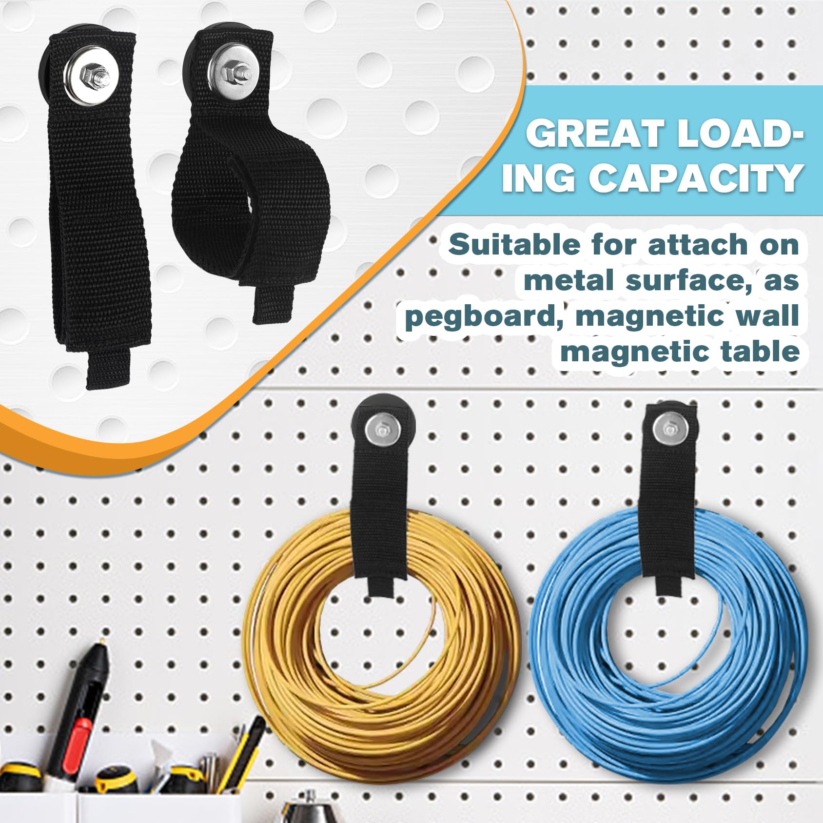 Xuuza 3 Pack Magnetic Extension Cord Organizers, 2.6 Inch Magnet Hooks Heavy Duty Magnetic Hangers Cable Straps Holder Stick To