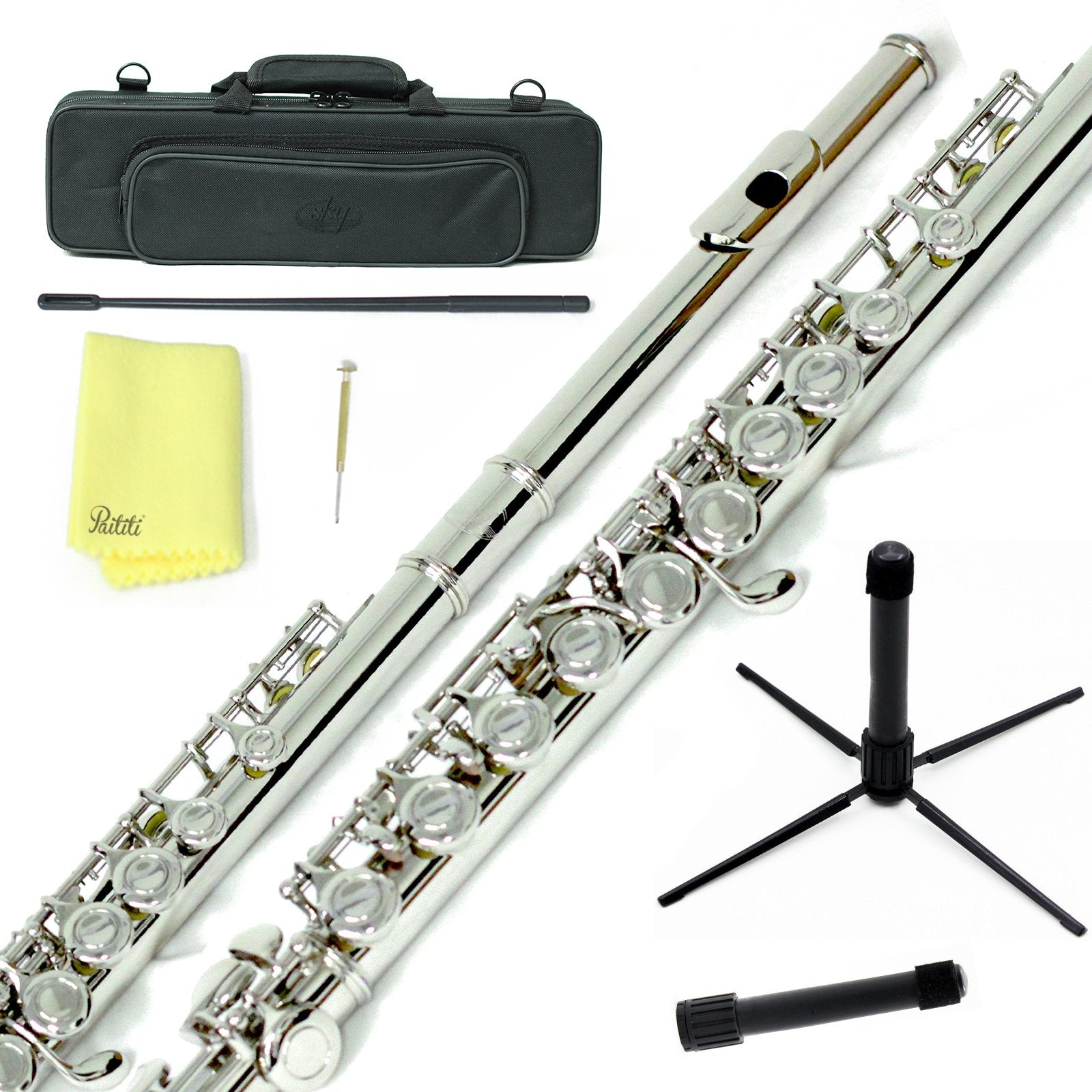 Sky C Flute With Lightweight Case, Cleaning Rod, Cloth, Joint Grease And Screw Driver  Nickel Closed Hole