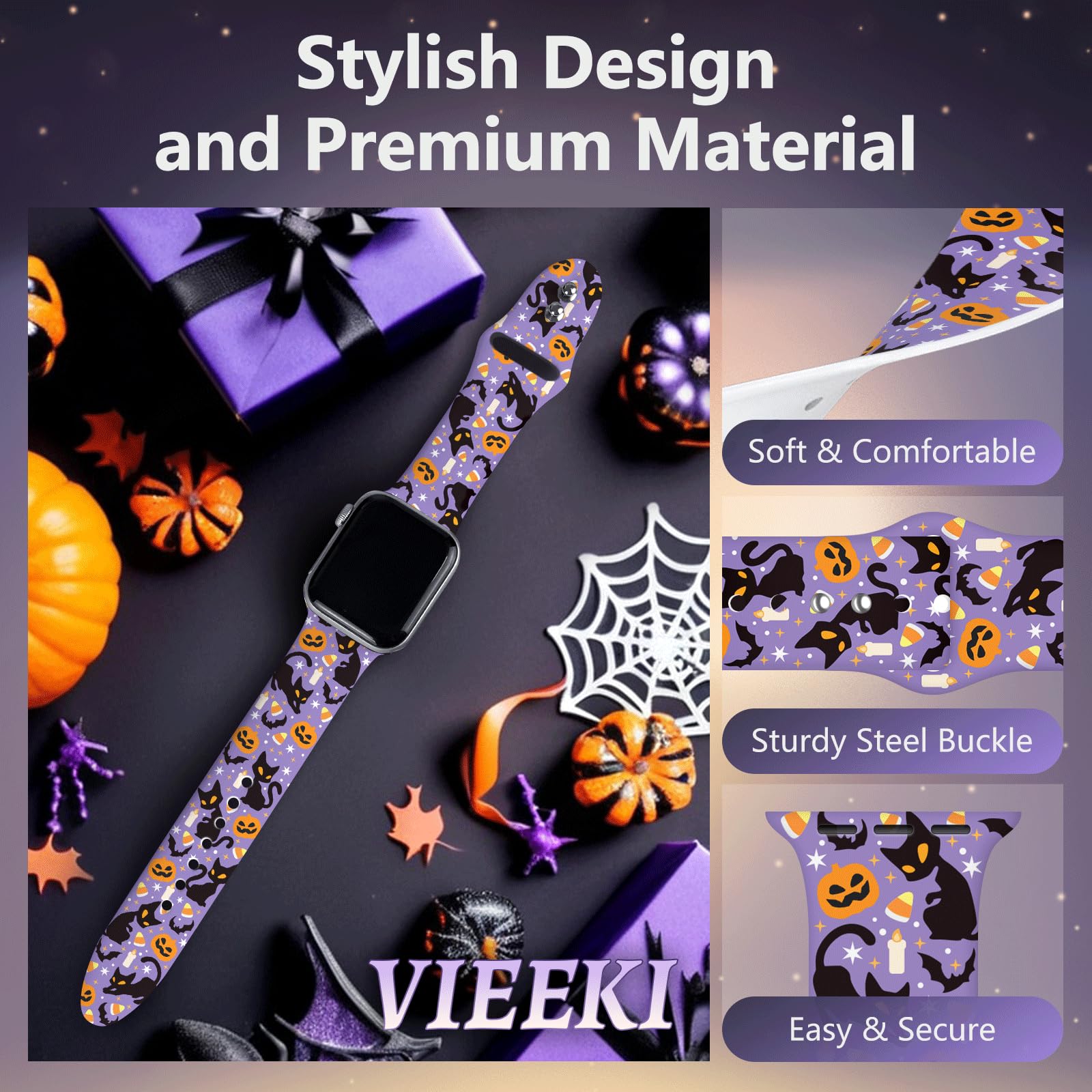Vieeki Halloween Pumpkin Smiley Face Watch Band Compatible With Apple Watch Band 38Mm 40Mm 41Mm 42Mm 44Mm 45Mm 46Mm For Women Me
