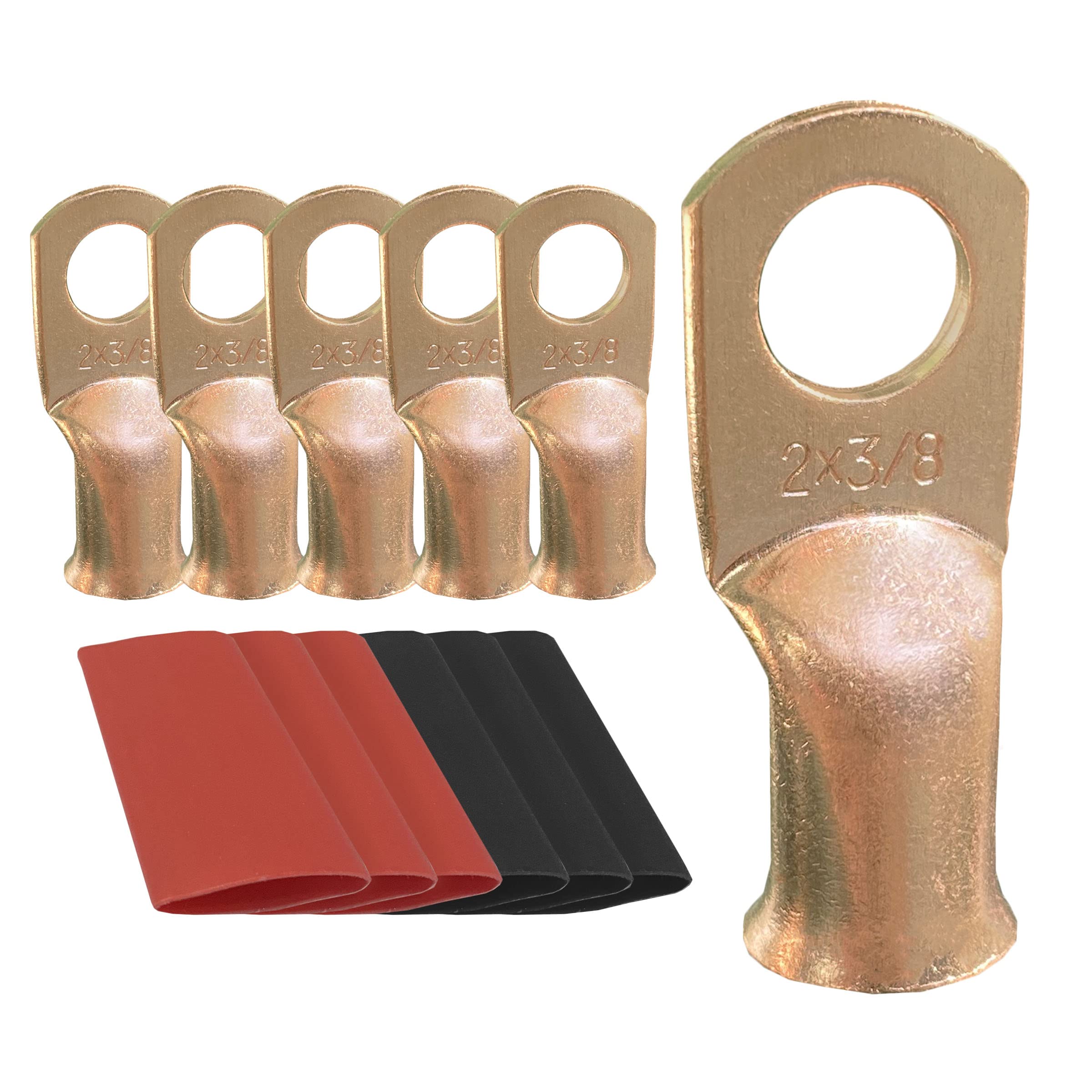 10Pcs 2 Awg 3/8 Ring Battery Lugs, Copper Lugs, Battery Cable Ends, Tubular Ring Terminals, Crimp Wire Ring Lugs, Battery Termin