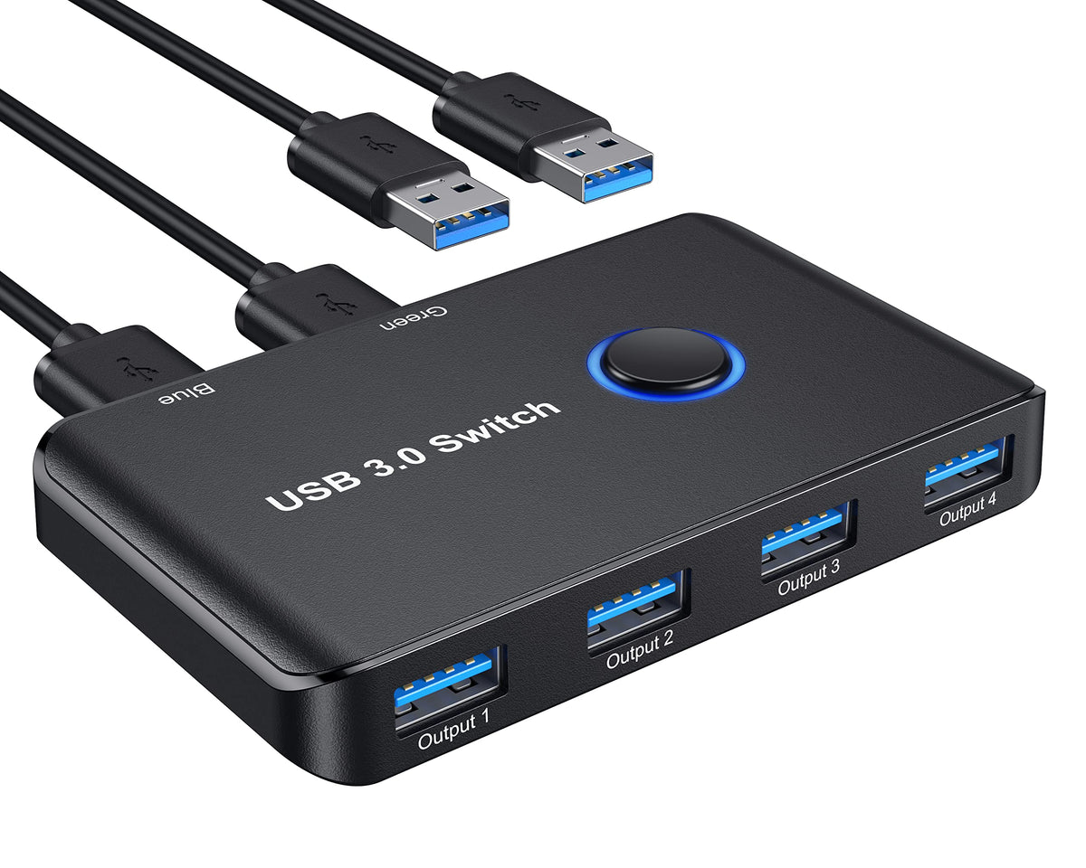 Usb 3.0 Switch, Ablewe Usb Switcher 2 Computers Sharing 4 Usb Devices Kvm Switcher Box For Pc, Printer, Scanner, Mouse, Keyboard