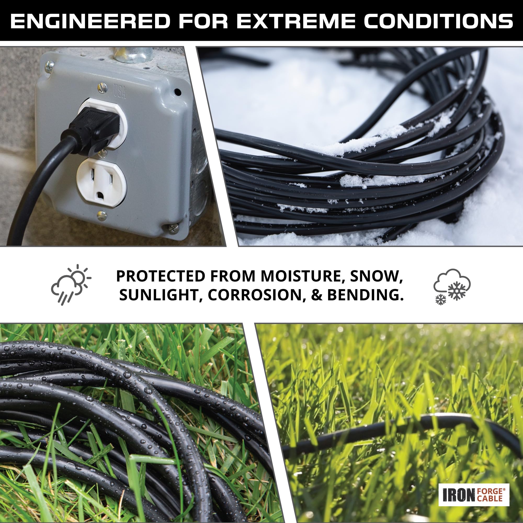 Iron Forge Cable 3 Outlet Outdoor Extension Cord 15 Ft 2 Pack   16 Gauge 13 Amp Heavy Duty Power Extension Cords 3 Prong   Sjtw
