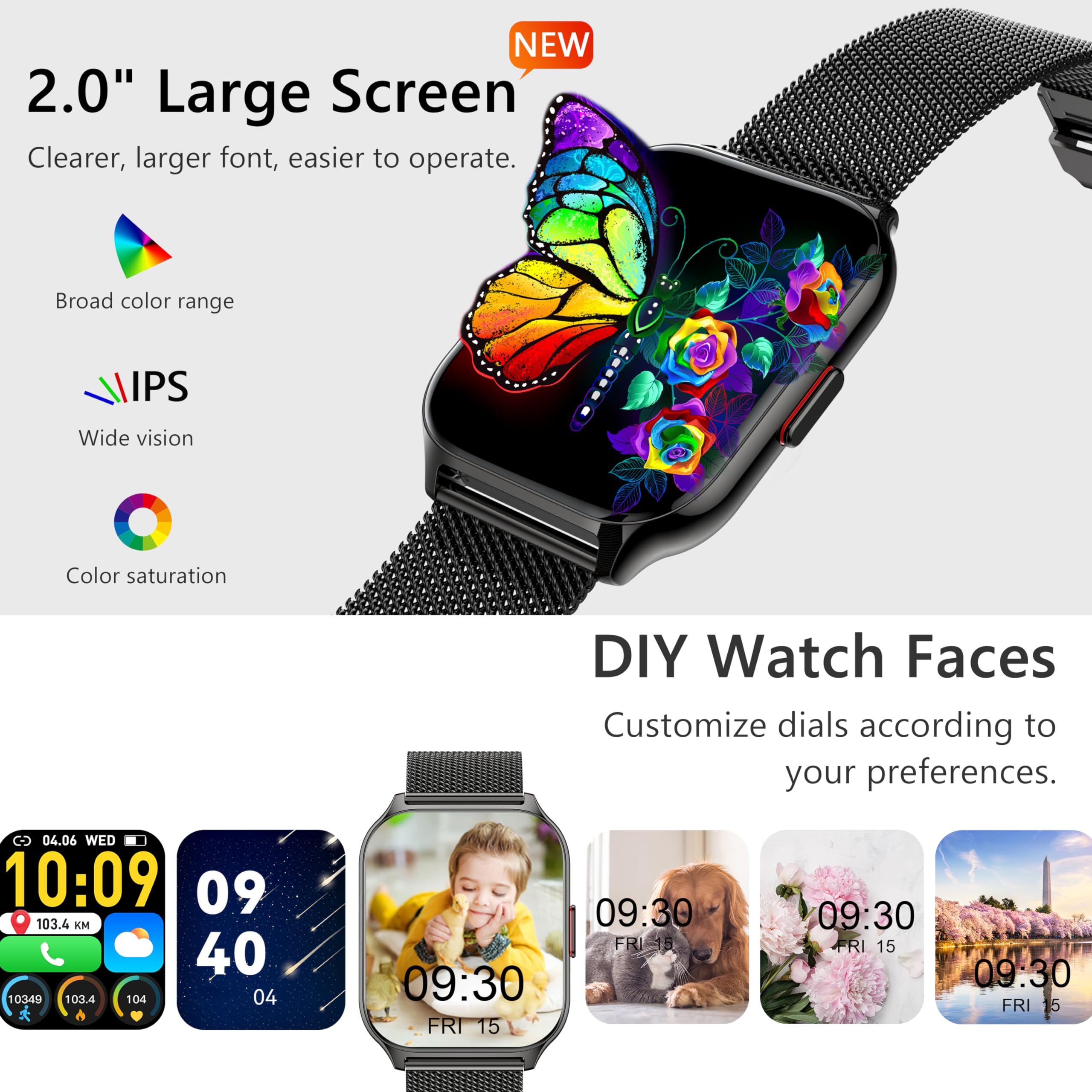 Zoskvee Smart Watch For Women Men(Dial/Answer Calls), 2.0 Fitness Tracker Watch With Heart Rate/Blood Pressure/Blood Oxygen Moni