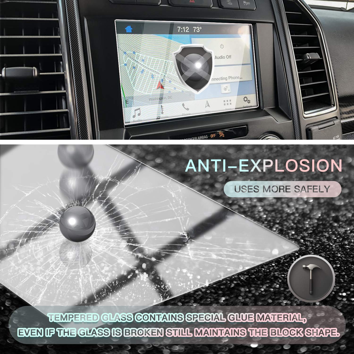 Cdefg Car Screen Protector Center Control Navigation Touch Screen Protector For 2014 2020 Ford F150 F250 F150 Raptor 8 Inch, Tempered Glass Hd Scratch Resistance(For 2014 2020 F150)