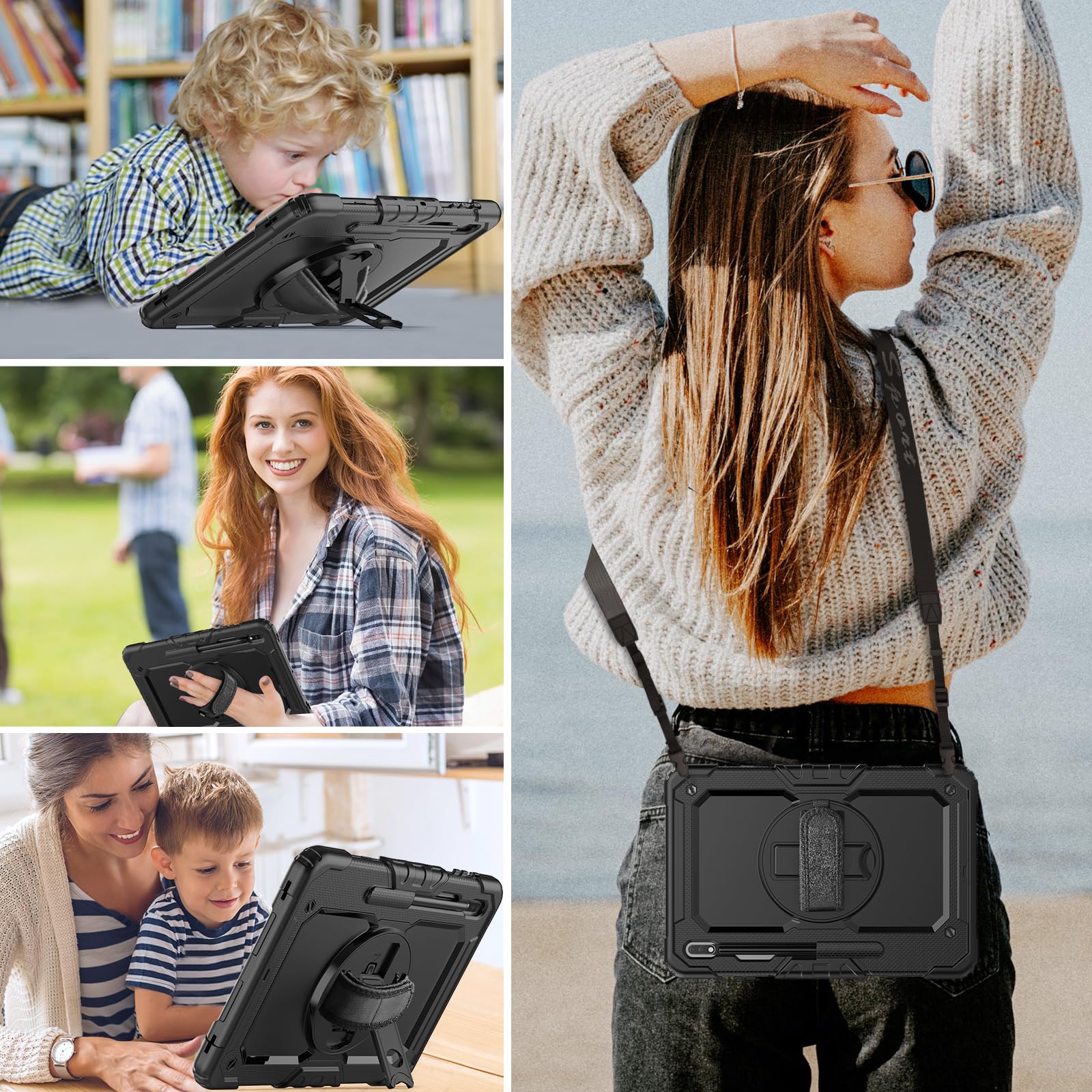 Hxcaseac Shockproof For Galaxy Tab S7 Fe 5G Case 12.4 Inch With Screen Protector/S Pen Holder / 360 Degree Rotating Strap Stand,