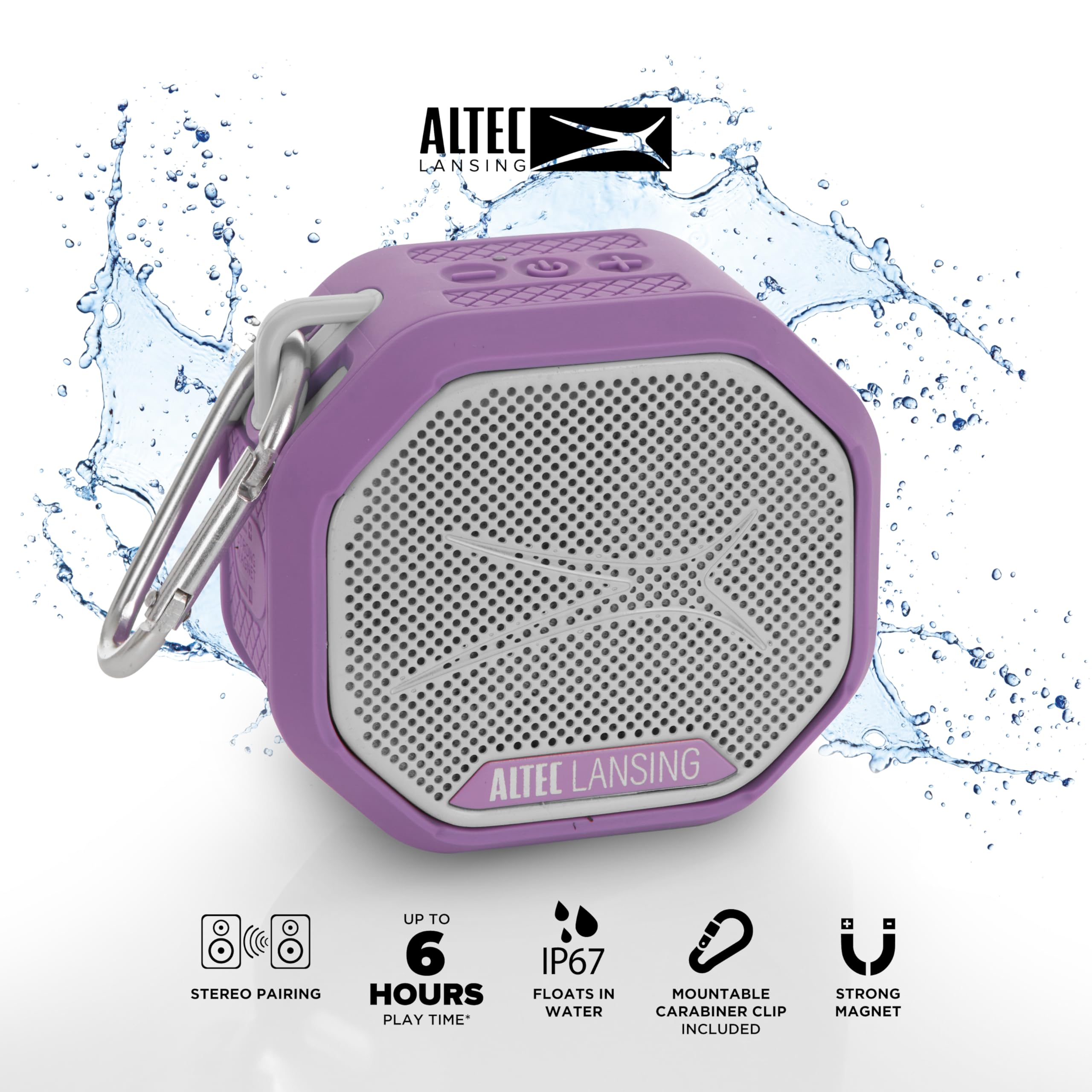 Altec Lansing Hydratrek Magnetic Bluetooth Speaker, Waterproof Ip67, Portable Speaker, True Wireless Pairing, Usb C Quick Charge
