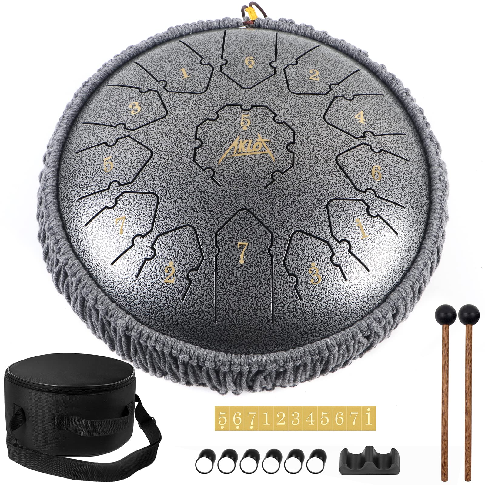 AKLOT Steel Tongue Drum - 12 Inches 13 Notes - Percussion Instruments - Hand Pan Drum with Music Book, Drum Mallets and Carry Ba