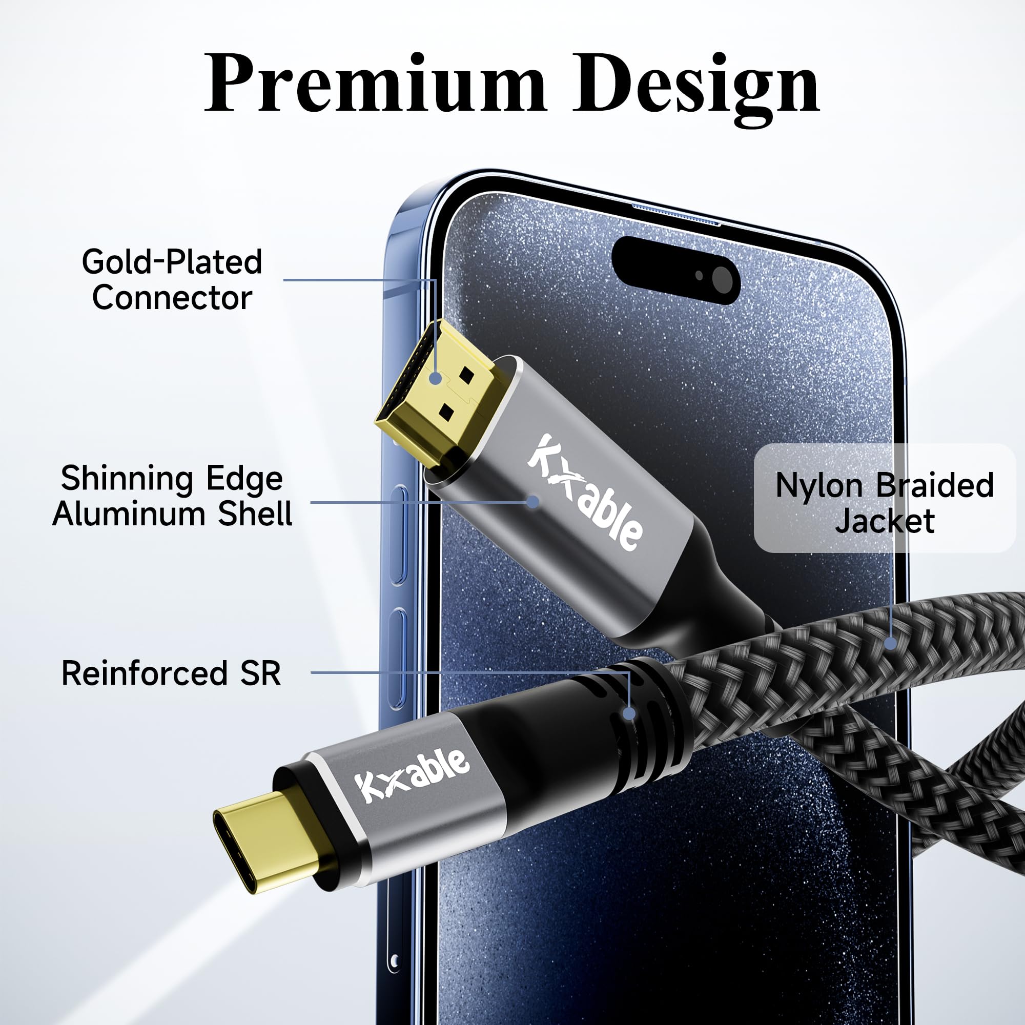 Usb C To Hdmi Cable 15 Ft, 4K Type C To Hdmi Braided Cord, [Thunderbolt 3/4 Compatible], For Iphone 15 Series, Macbook Pro/Air,