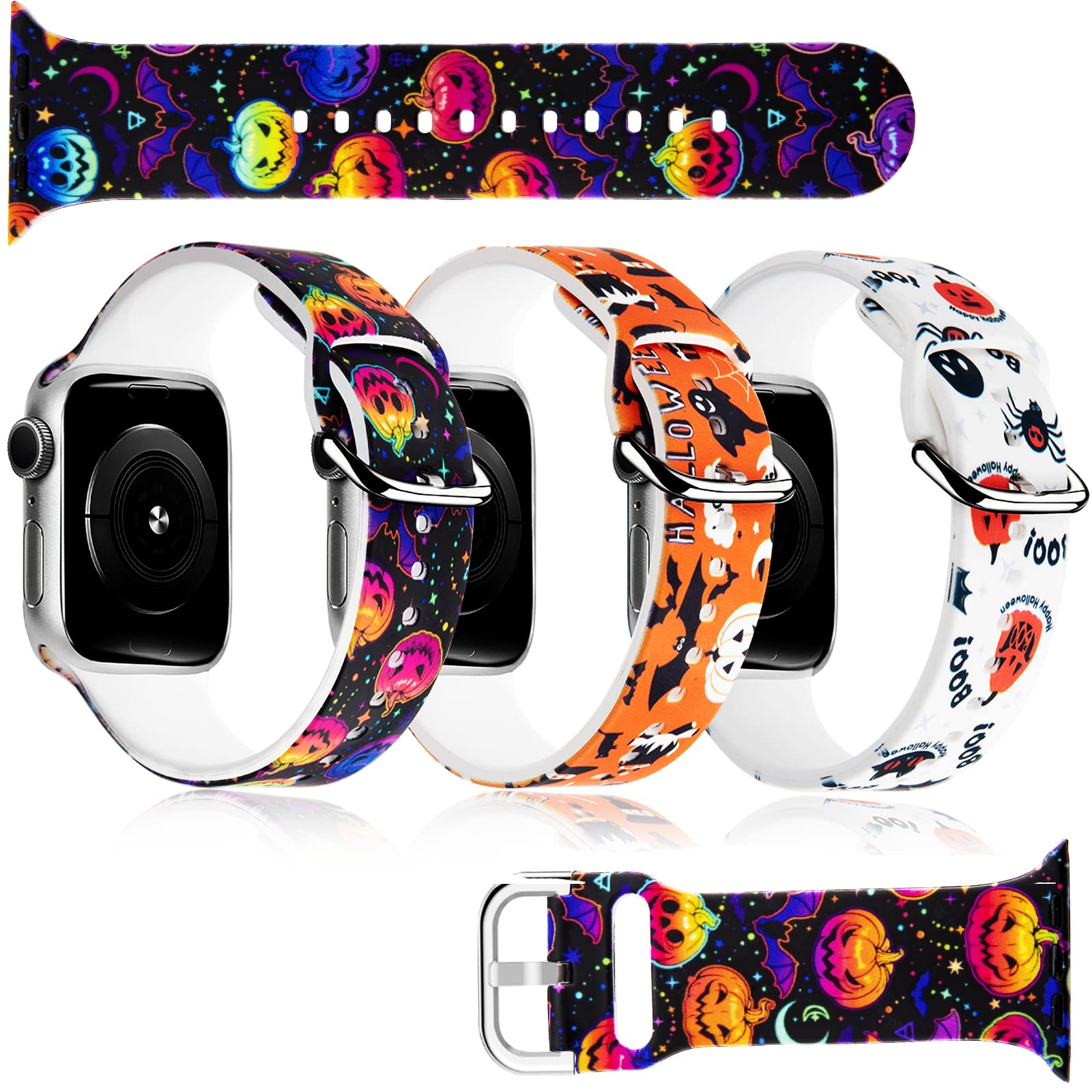 Halloween Band Compatible Apple Watch Women 3 Packs 42Mm/44Mm/45Mm 49Mm, Blingbrione Pumpkin Soft Silicone Glow Luminous Skull S