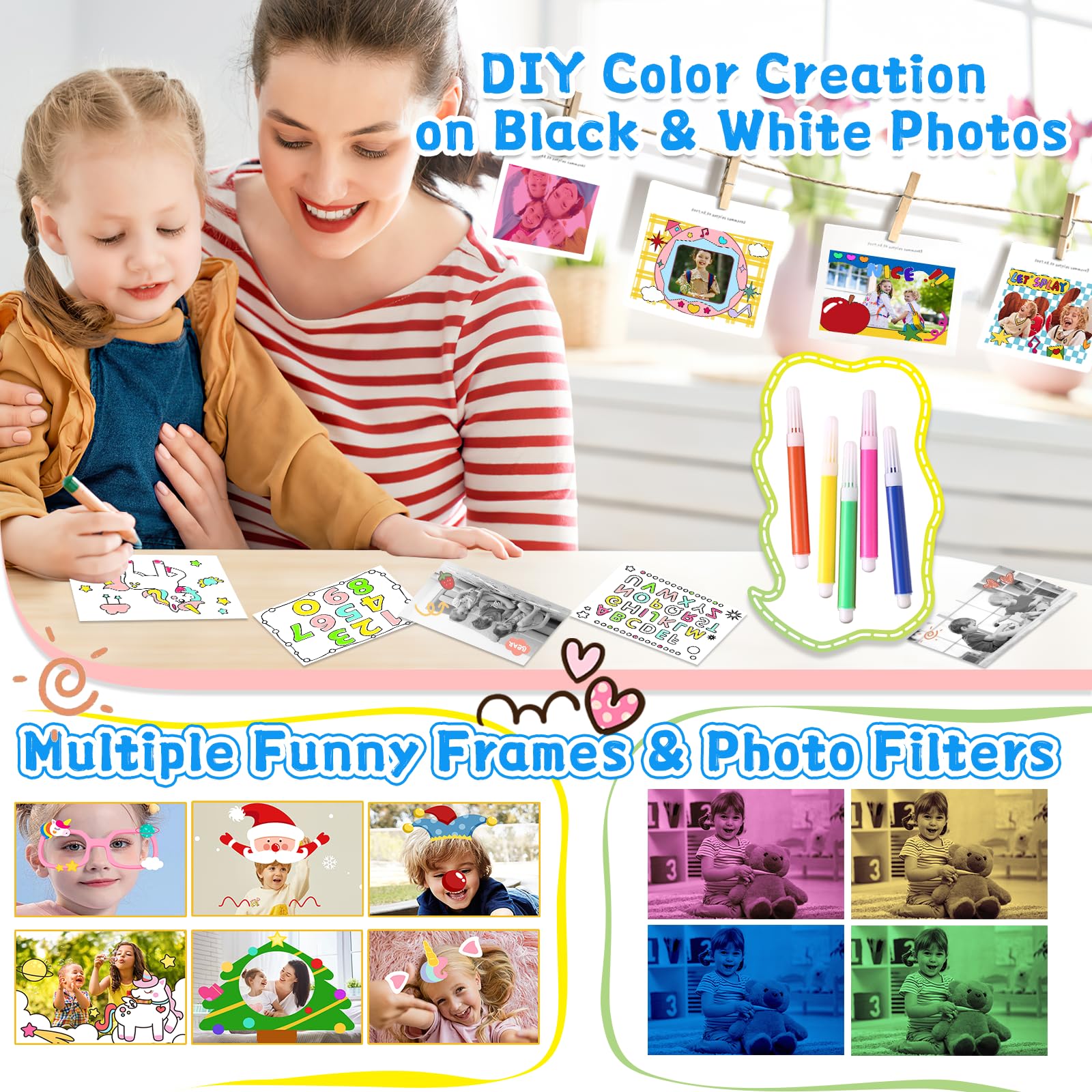 Instant Print Camera For Kids, 3 12 Year Old Girls Boys Gifts, 1080P Video Children Digital Camera With 32Gb Card, Kids Christma