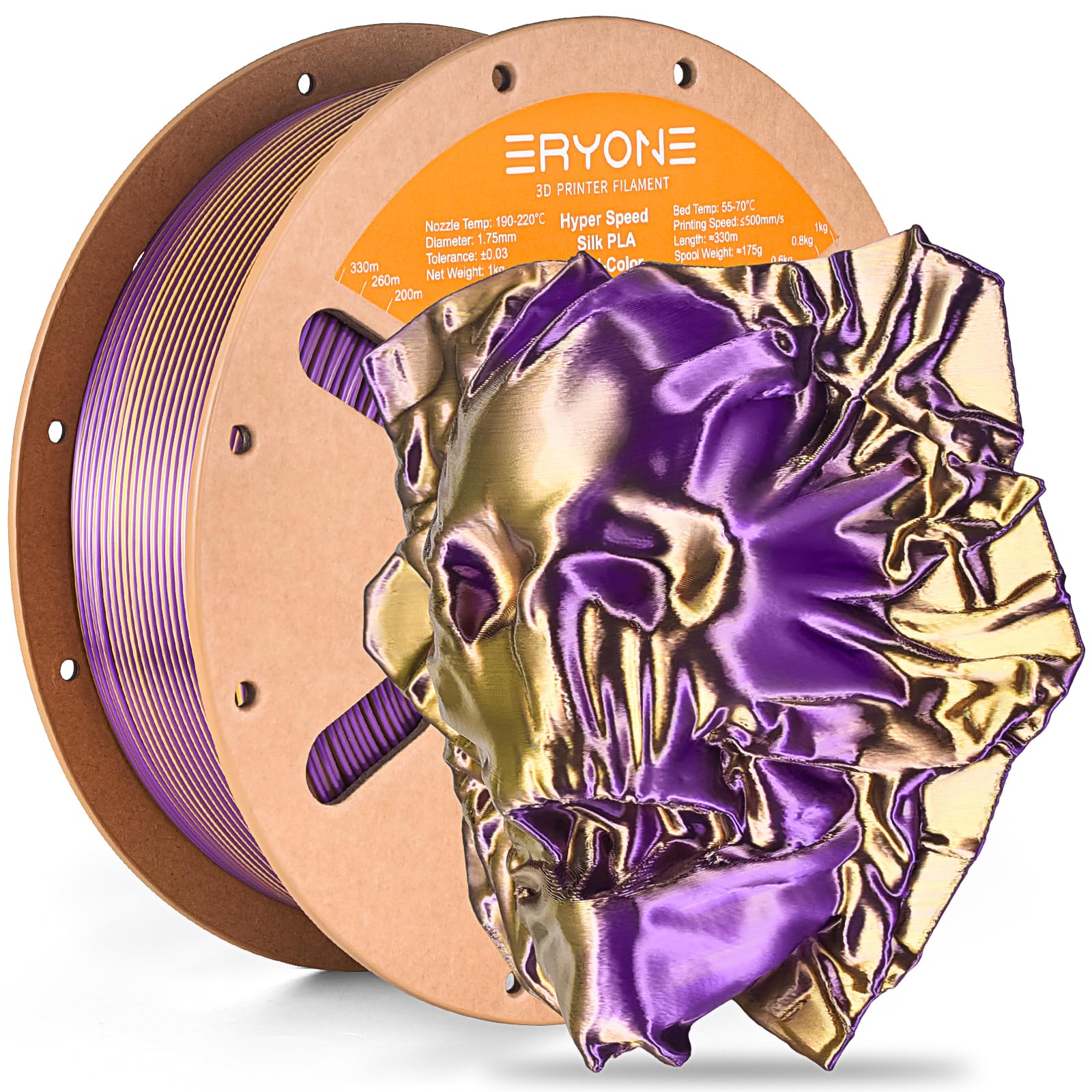 ERYONE Silk Filament PLA+ 1.75mm Shiny 3D Printer Filament, Multicolor PLA 2 in 1, 1kg (2.2LBS)/Spool, HS Silk Dual Color Gold &