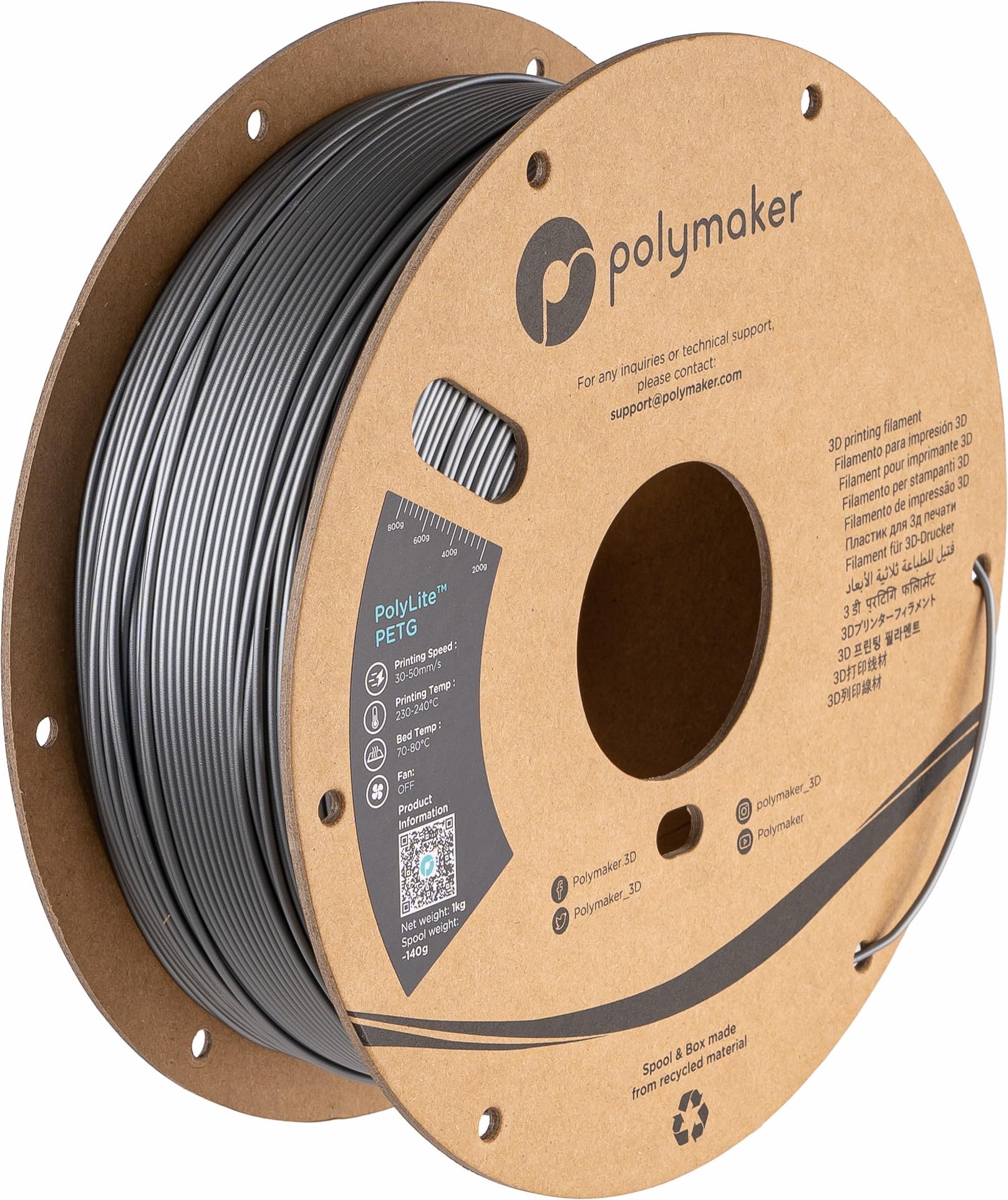 Polymaker Petg Filament 1.75Mm, 1Kg Strong Petg 3D Printer Filament Silver   Polylite Petg Silver 3D Printing Filament 1.75Mm, D